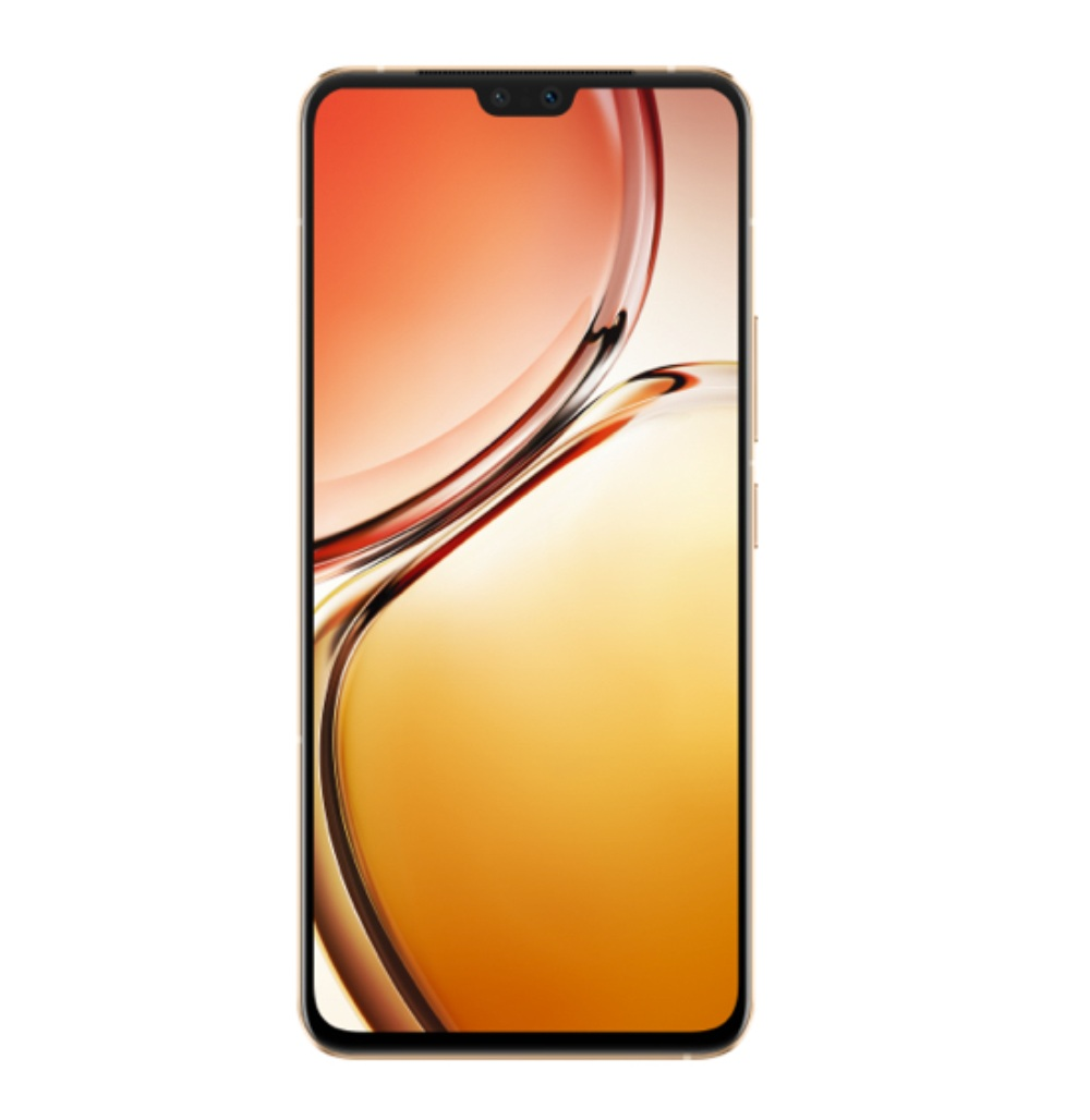 Ein goldenes Smartphone mit einem Farbverlauf von Rot zu Gelb auf dem Bildschirm.
