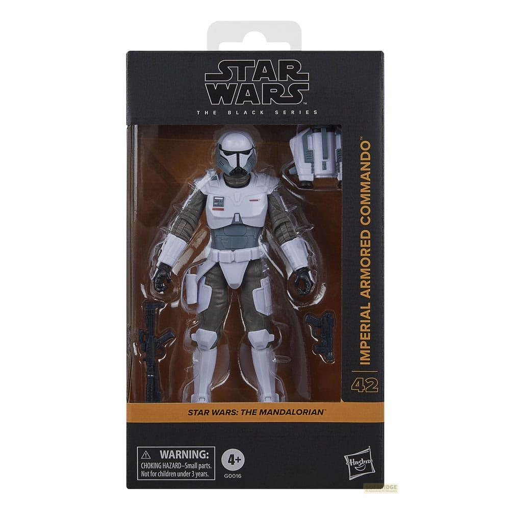 Star Wars Black Series figure of an Imperial Commando in white armor.