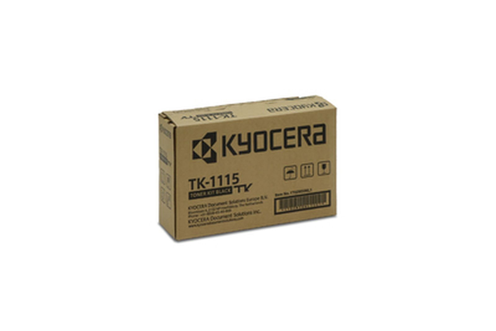 Kyocera TK-1115 zwarte toner kit in bruine kartonnen doos.