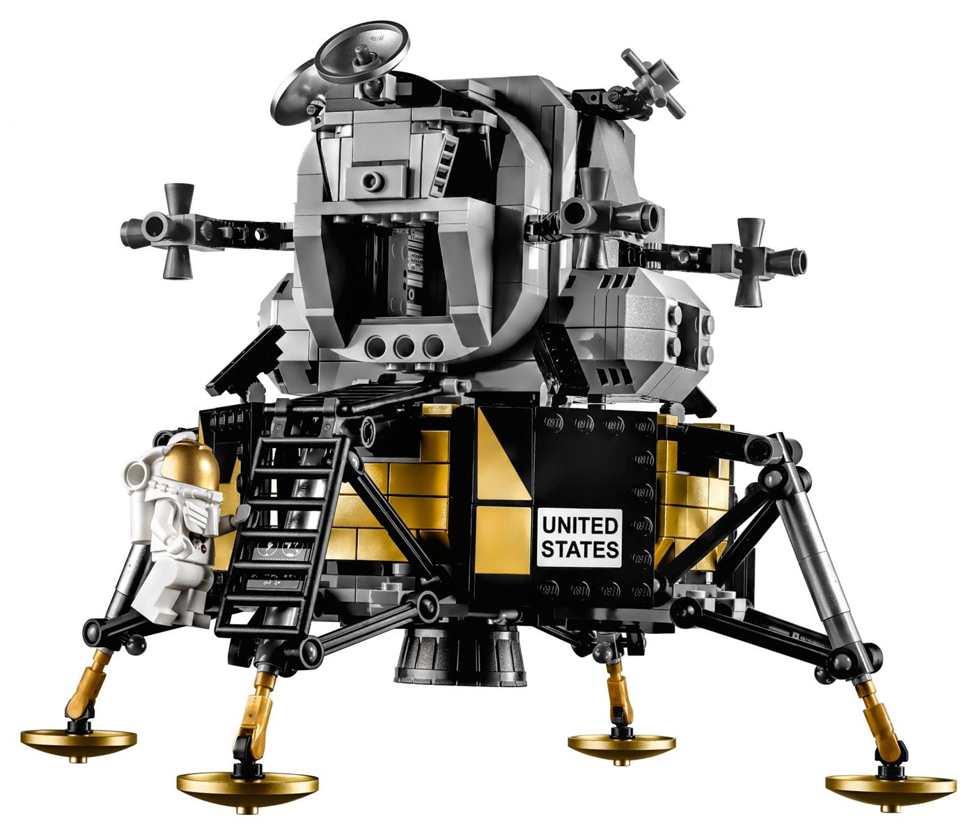 Ein Lego-Mondlandefahrzeug mit Astronaut und der Aufschrift "United States".