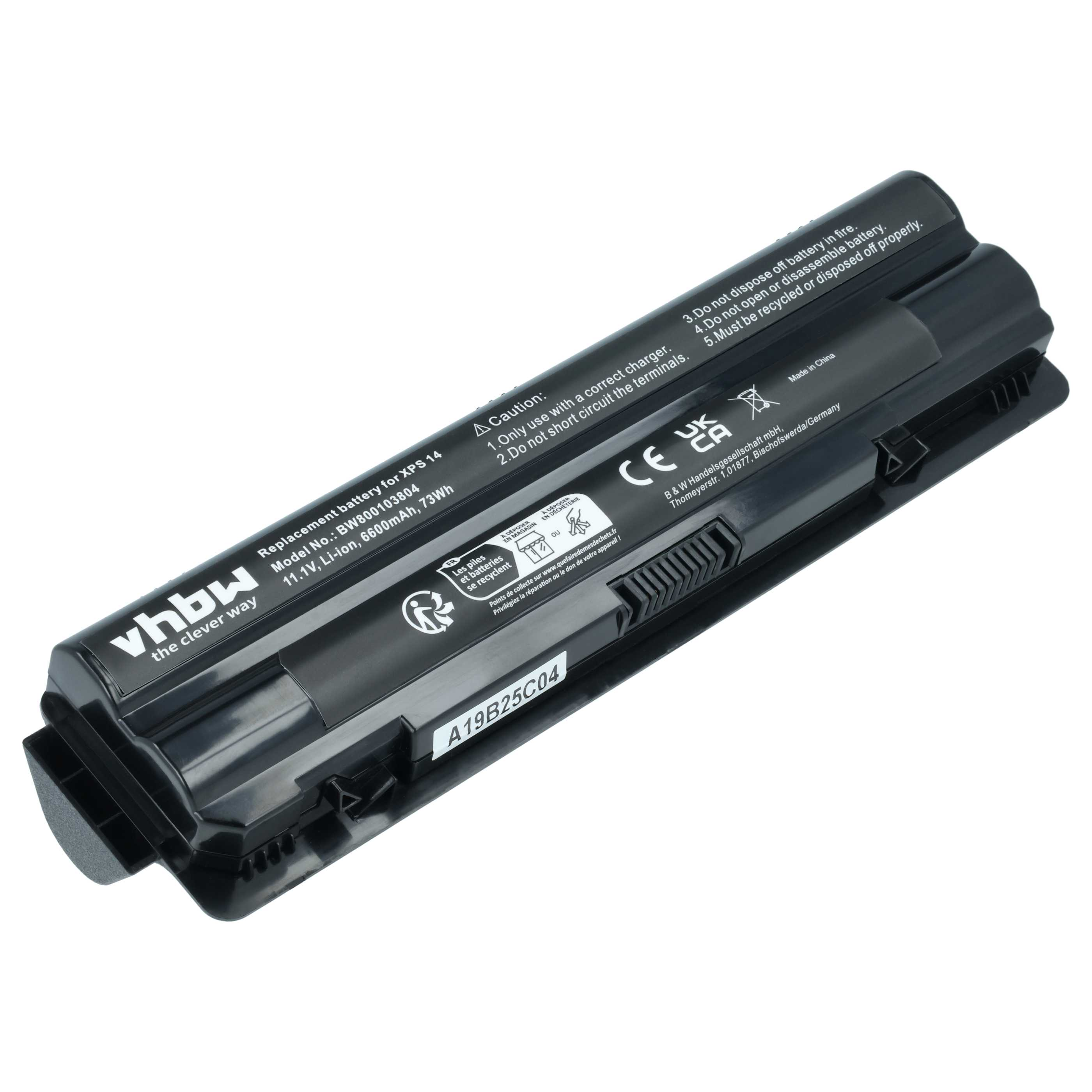 Schwarzer Laptop-Akku mit Kennzeichnungen für XPS 14.