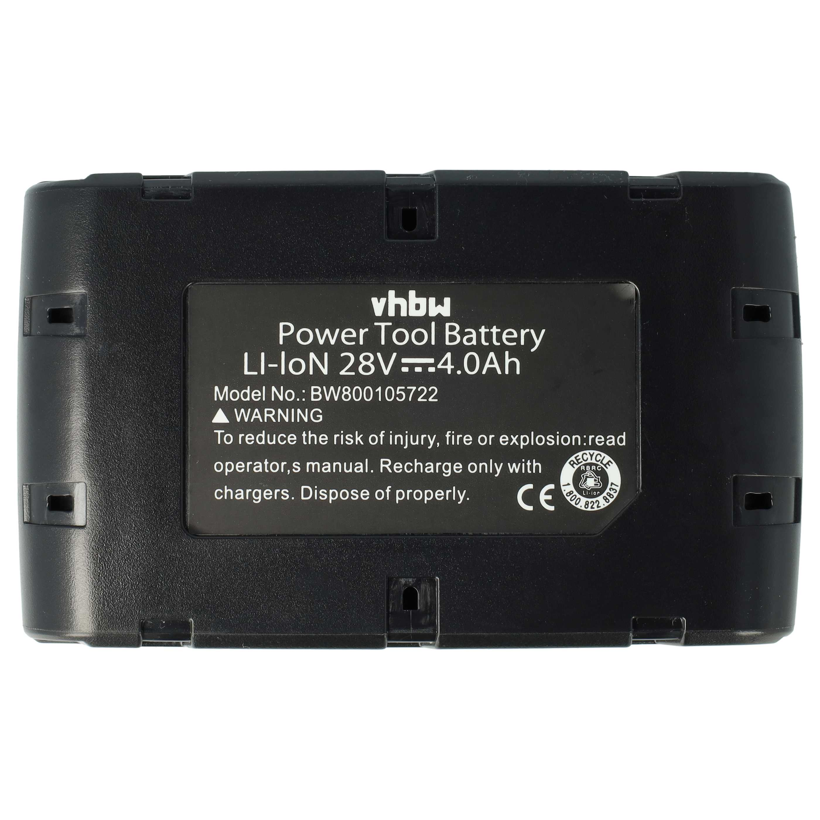 Schwarzer Akku mit Aufkleber für Elektrowerkzeuge, 28V, 4.0Ah.