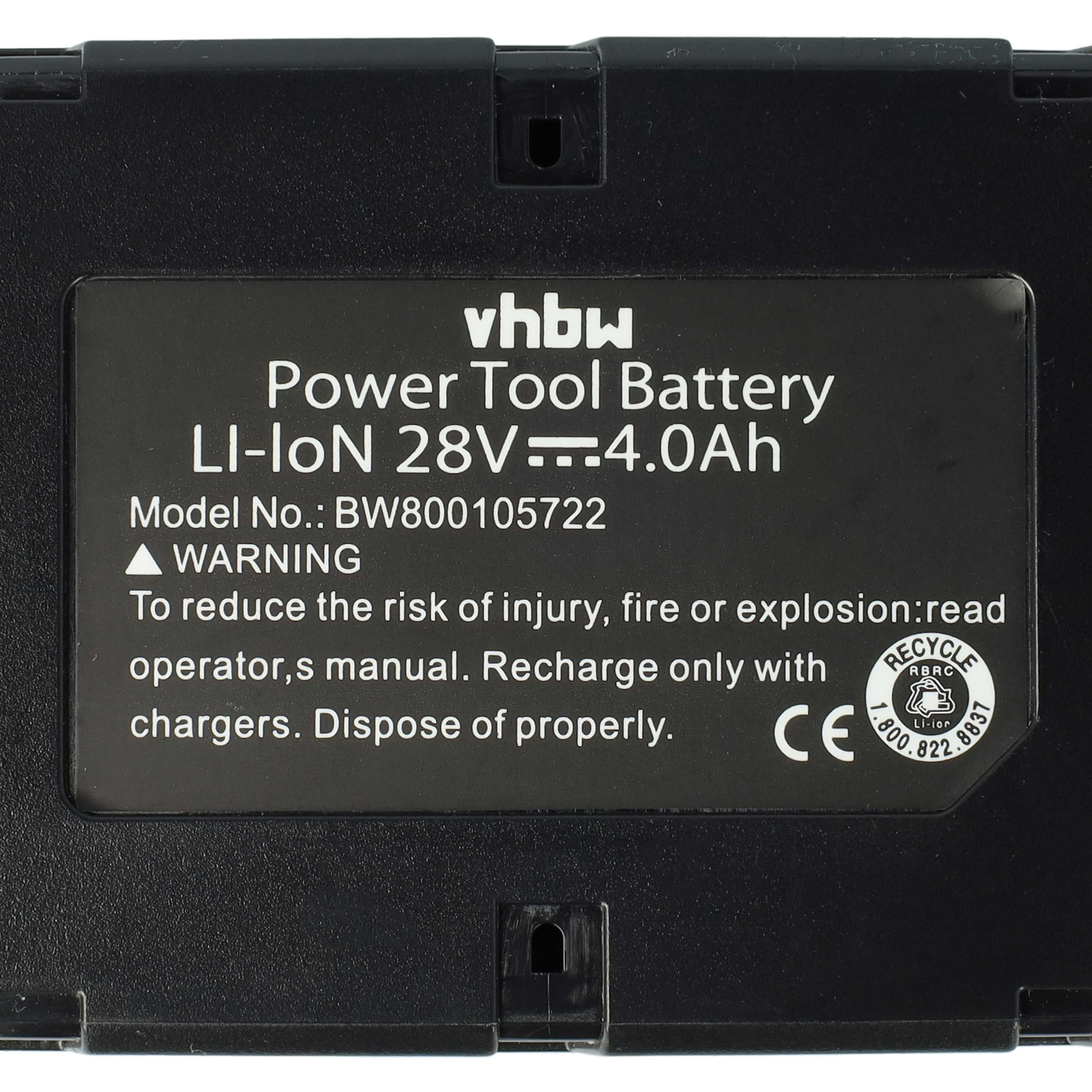 Schwarzer Akku mit Aufdruck: vhbw Power Tool Battery, 28V, 4.0Ah.