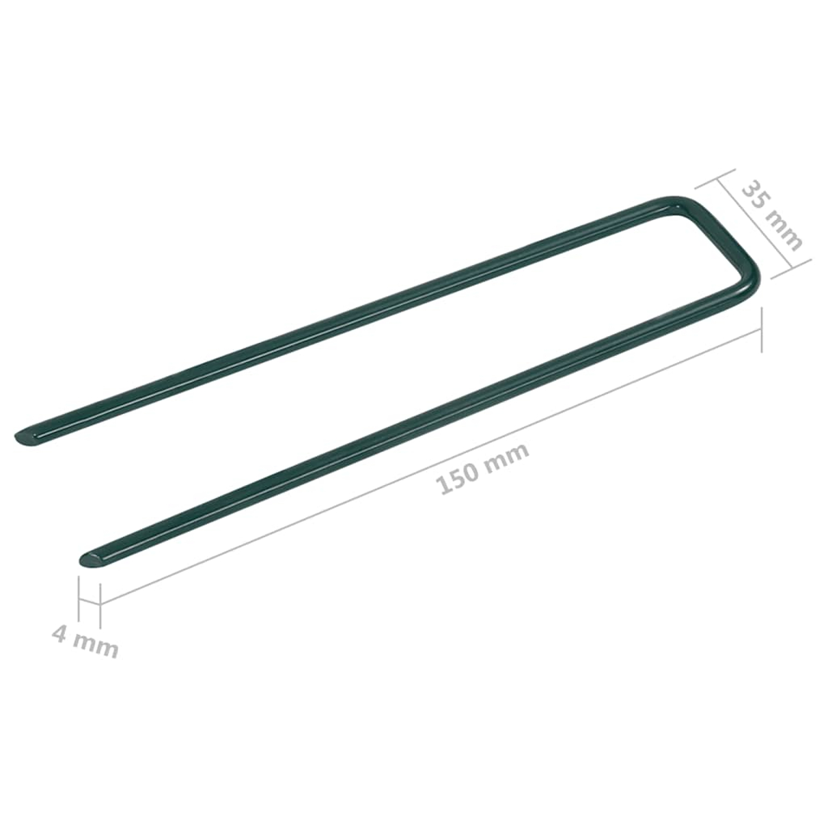 Grüner U-förmiger Drahtstift, 150 mm lang, 35 mm breit, 4 mm dick.