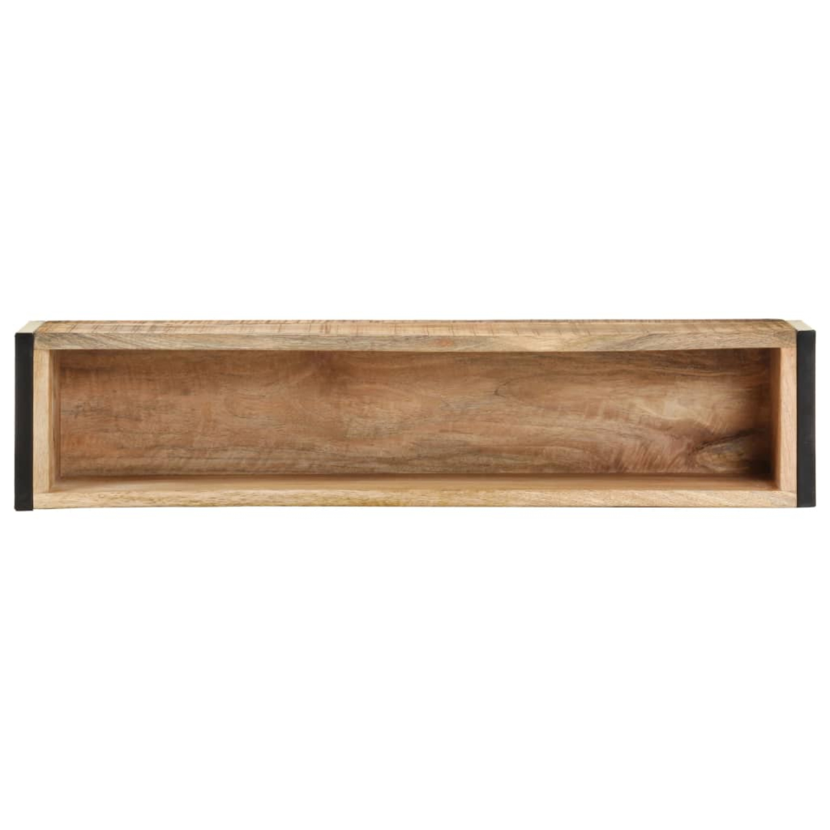 Ein Holzkasten mit schwarzen Kanten auf weißem Hintergrund.