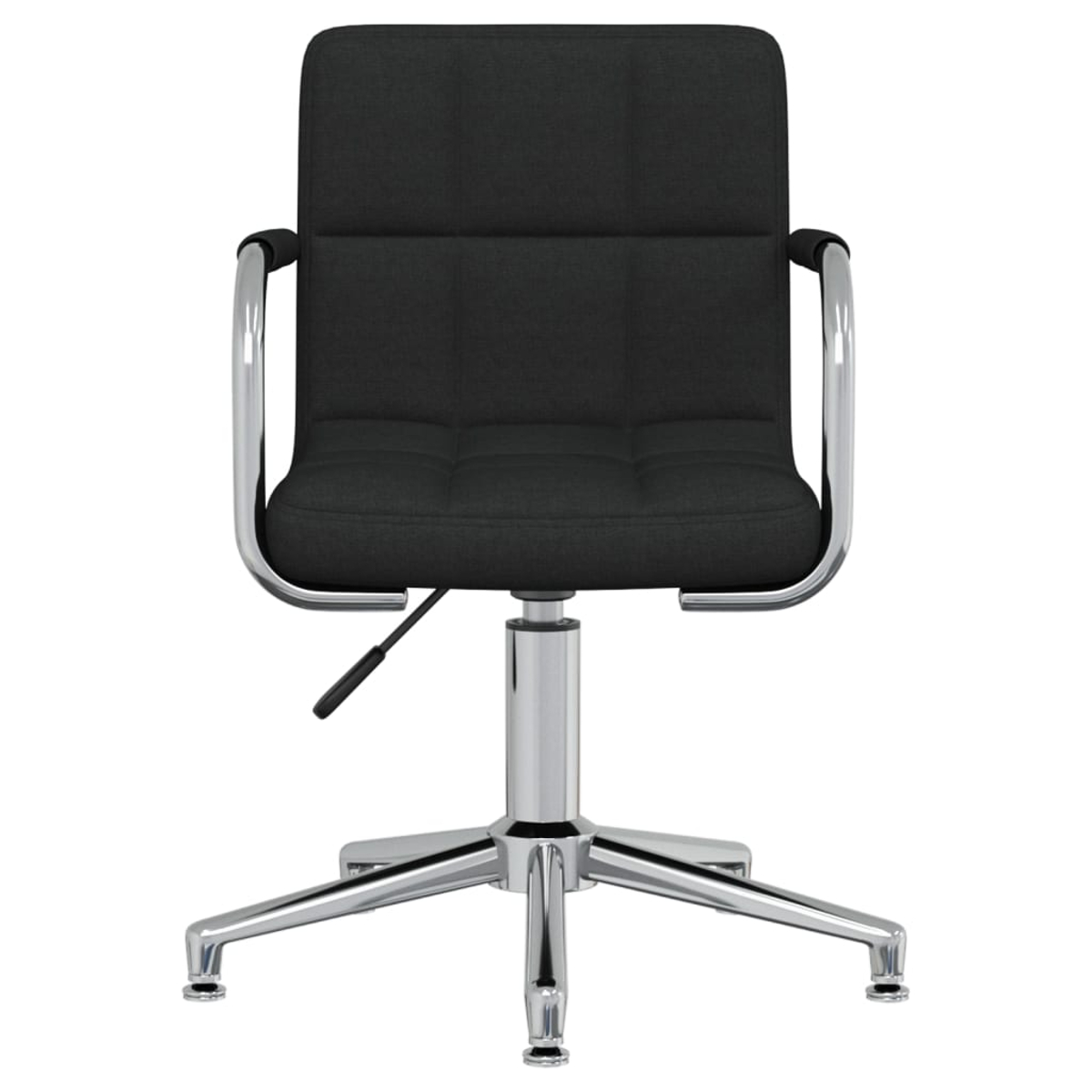 Una silla de oficina negra con estructura y reposabrazos cromados.