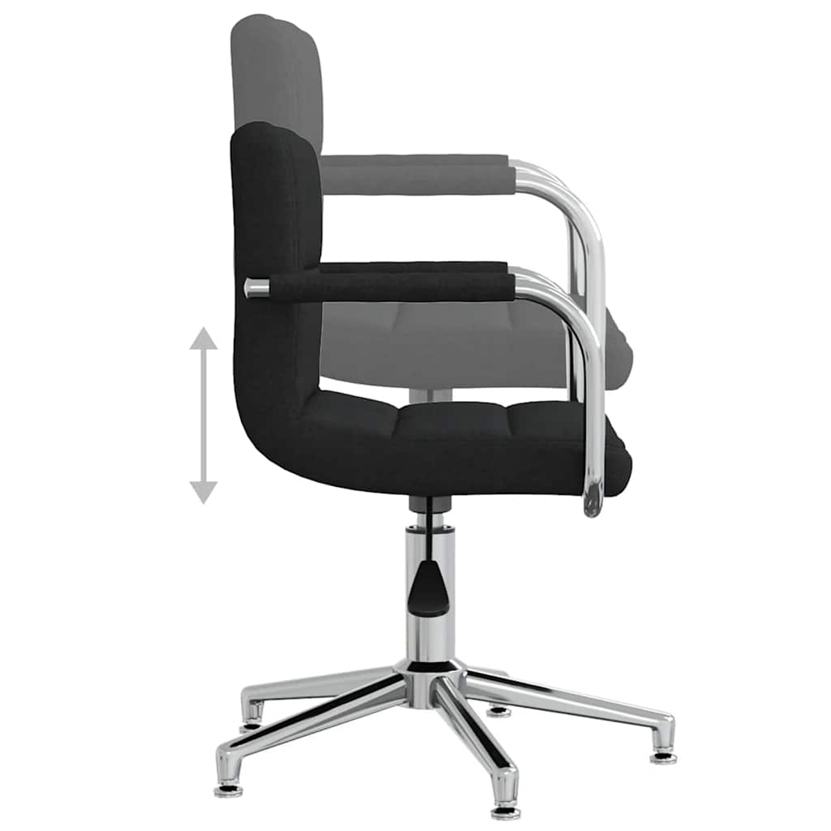 Silla de oficina negra con ajuste de altura y base cromada.