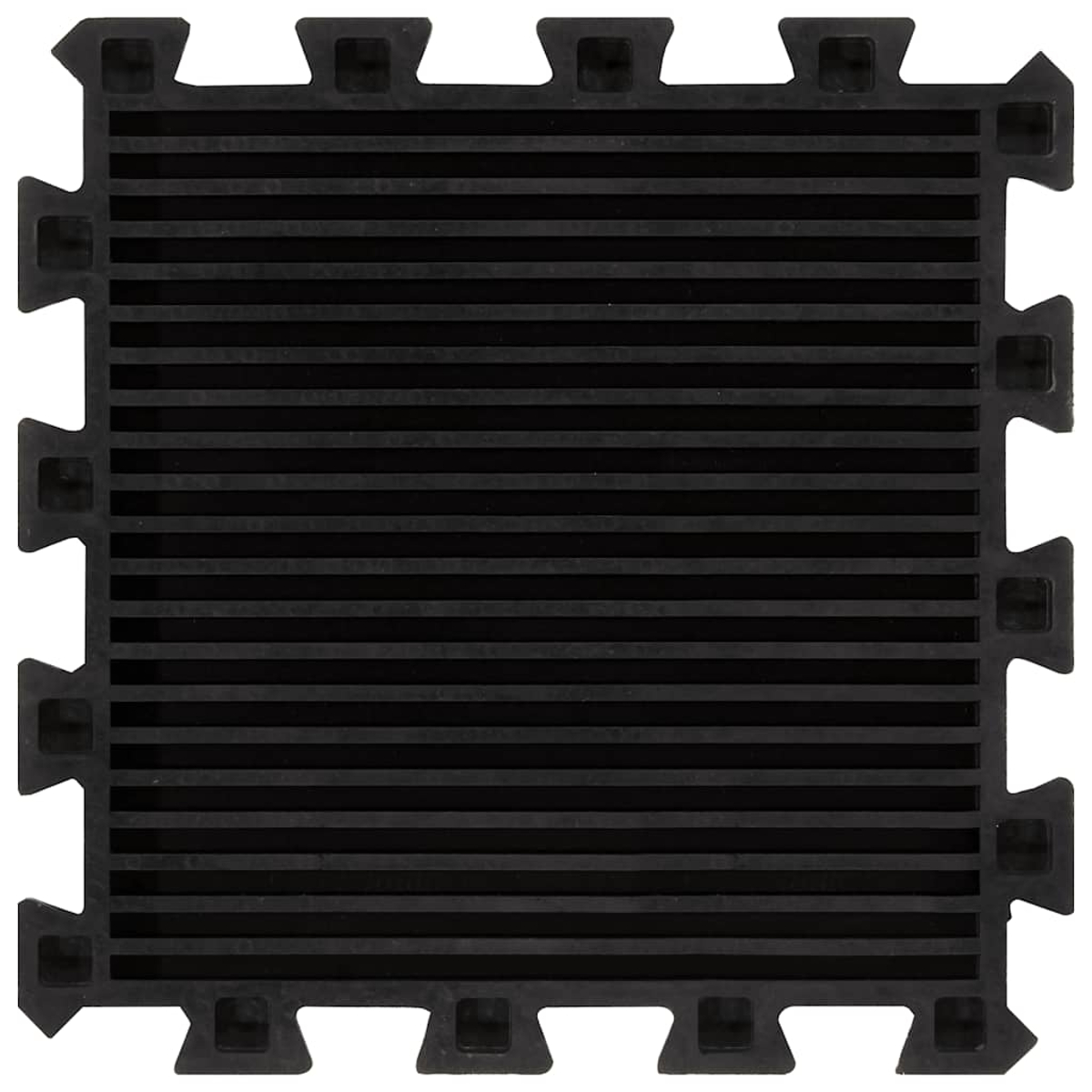 Schwarze Gittermatte mit Verriegelungsrändern und horizontalen Rippen.