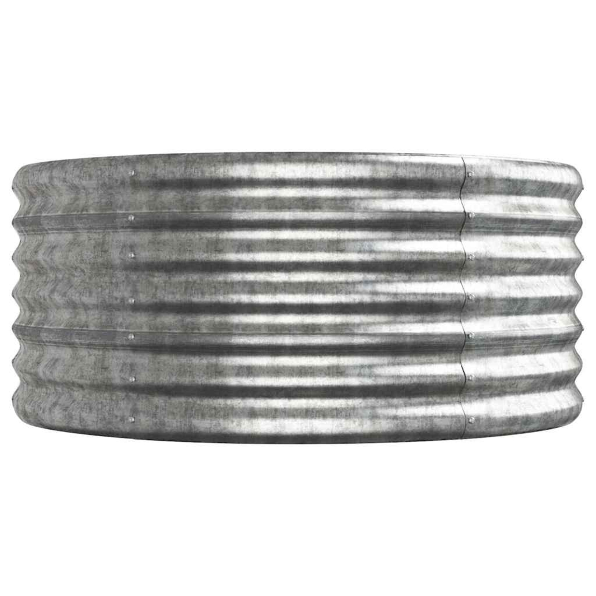 Ein glänzender, runder Metallbehälter mit horizontalen Rillen.