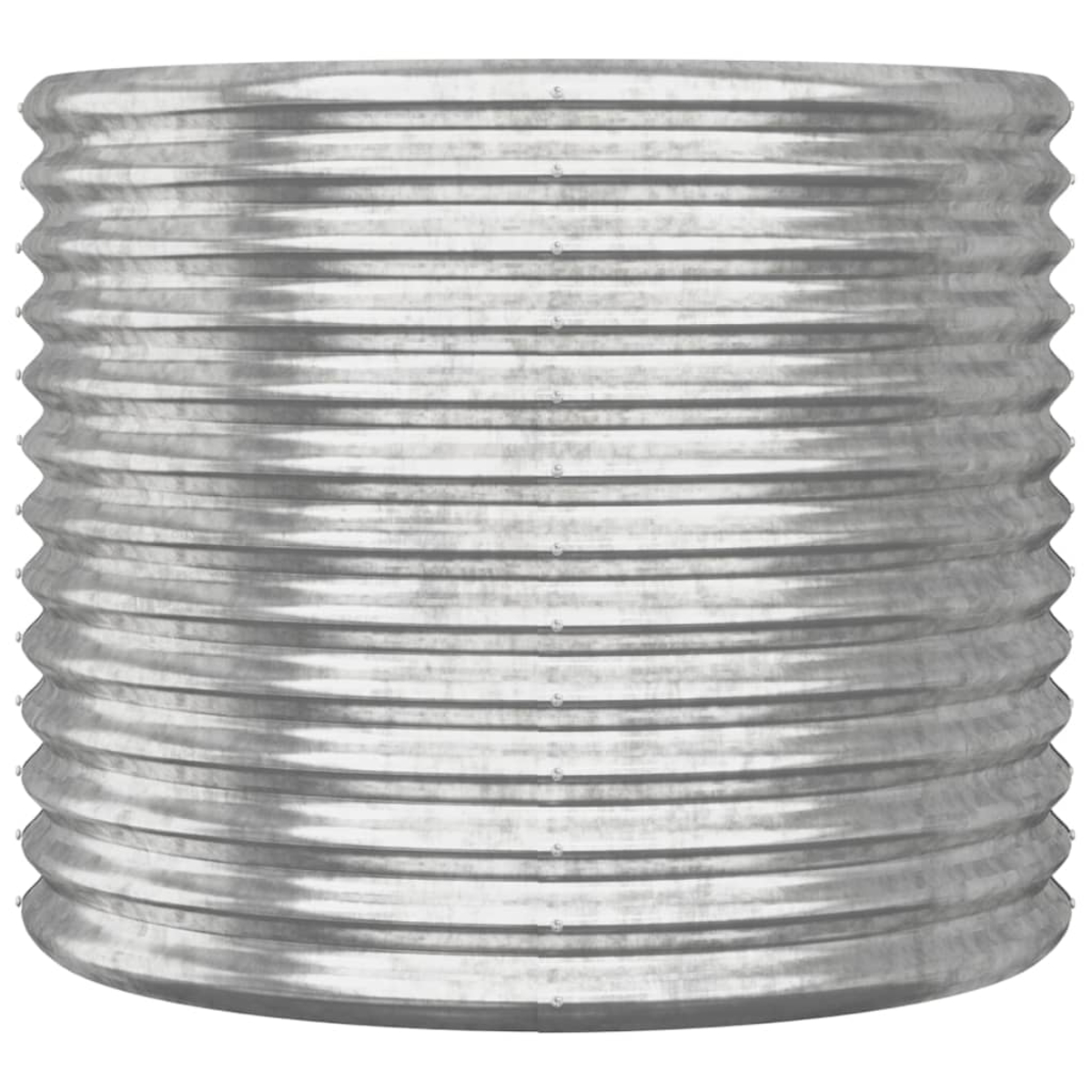 Ein zylindrischer, gerippter Metallbehälter mit einer silbernen Oberfläche.