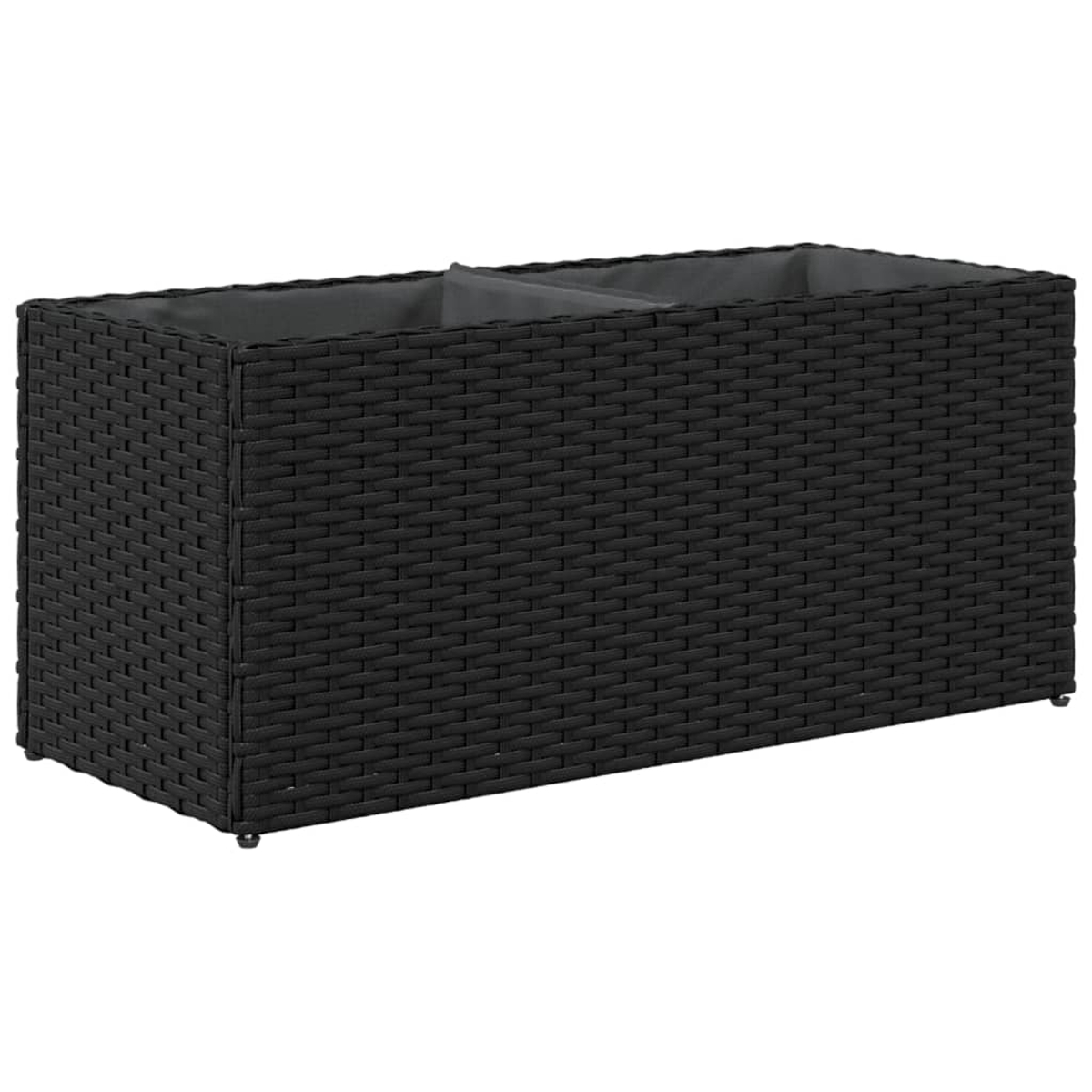 Cesto rettangolare nero a due scomparti in intreccio di rattan.