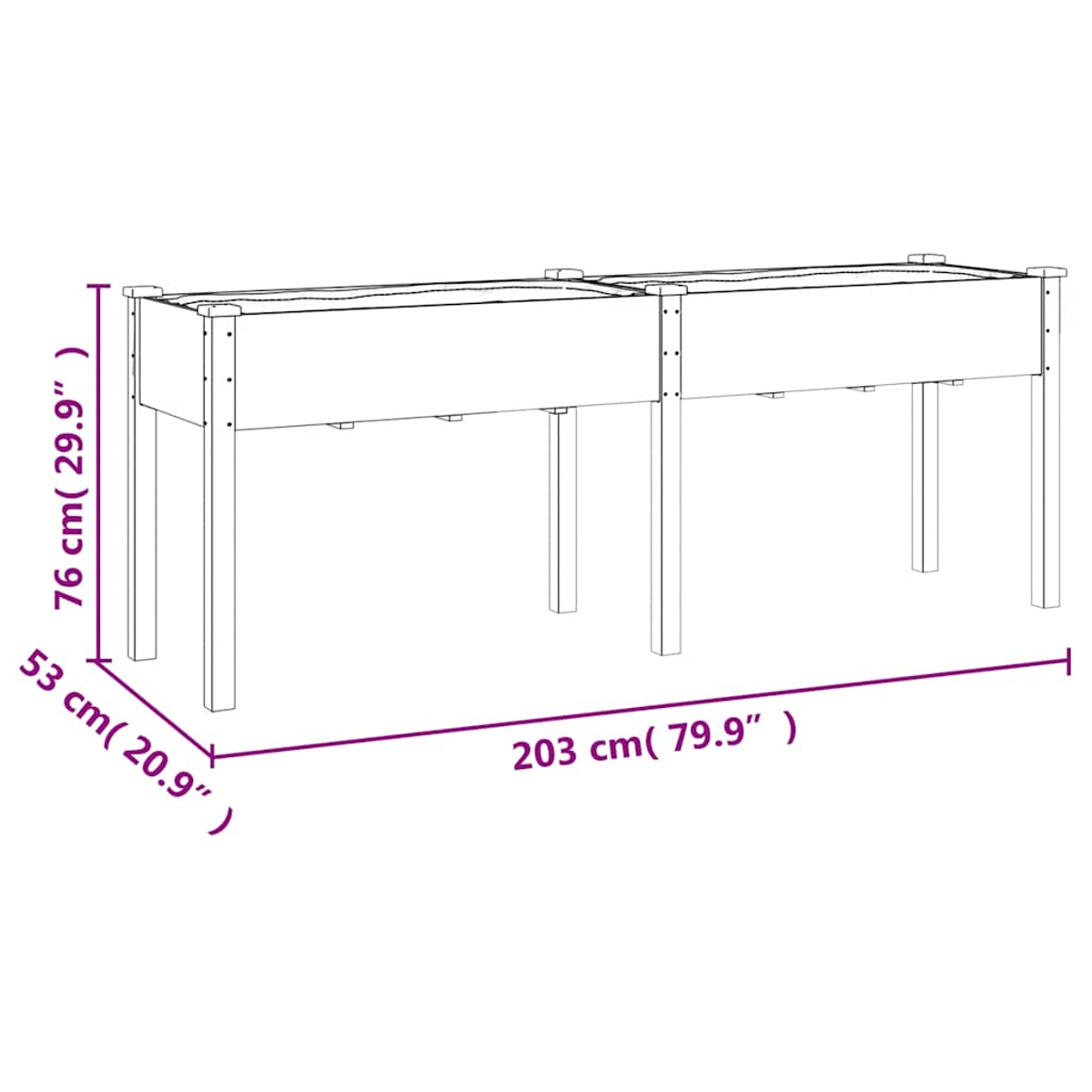 Zwei Holz-Hochbeete mit Beinen, BxHxT 203x76x53 cm.