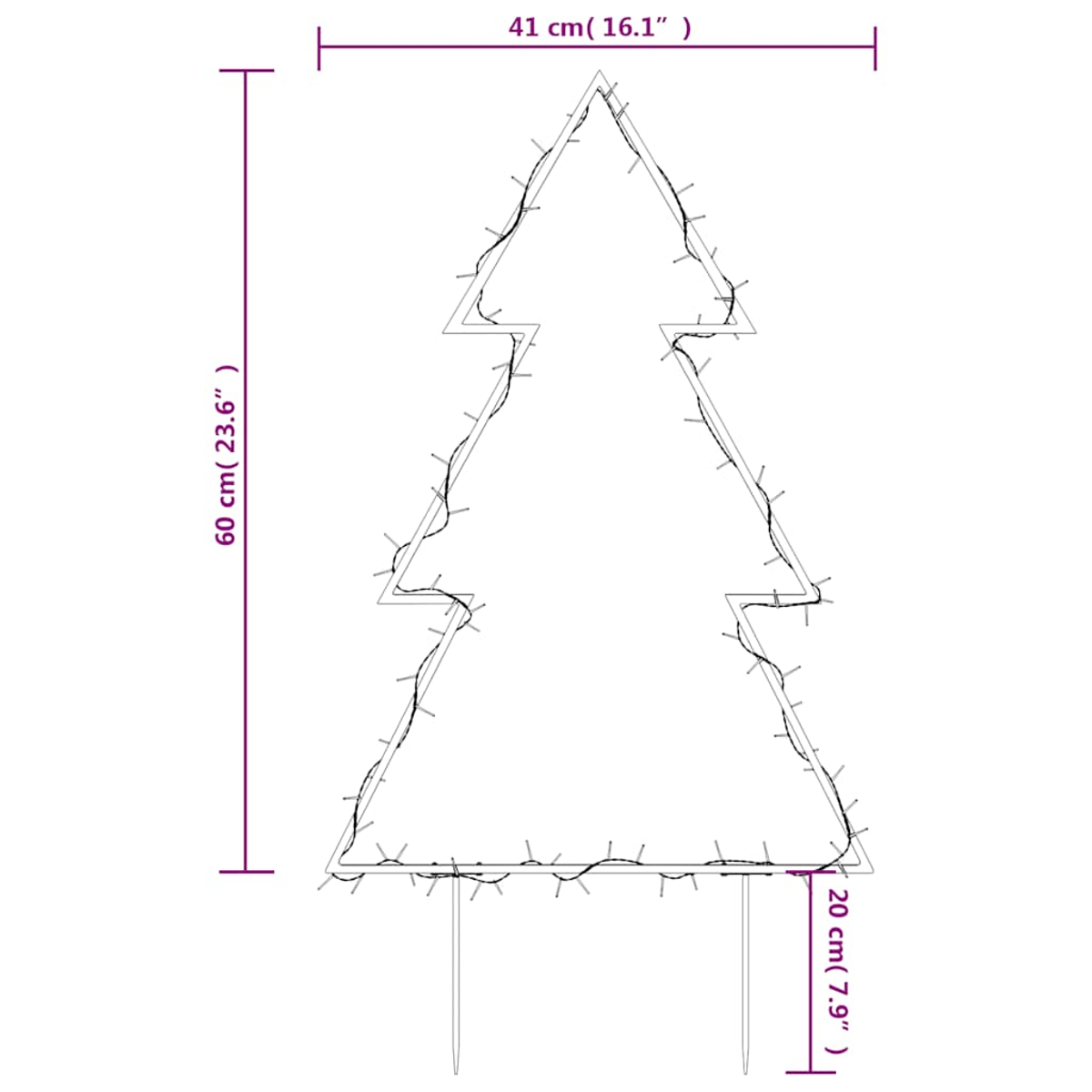 Ein leuchtender Weihnachtsbaum-Umriss, 60cm hoch, 41cm breit.