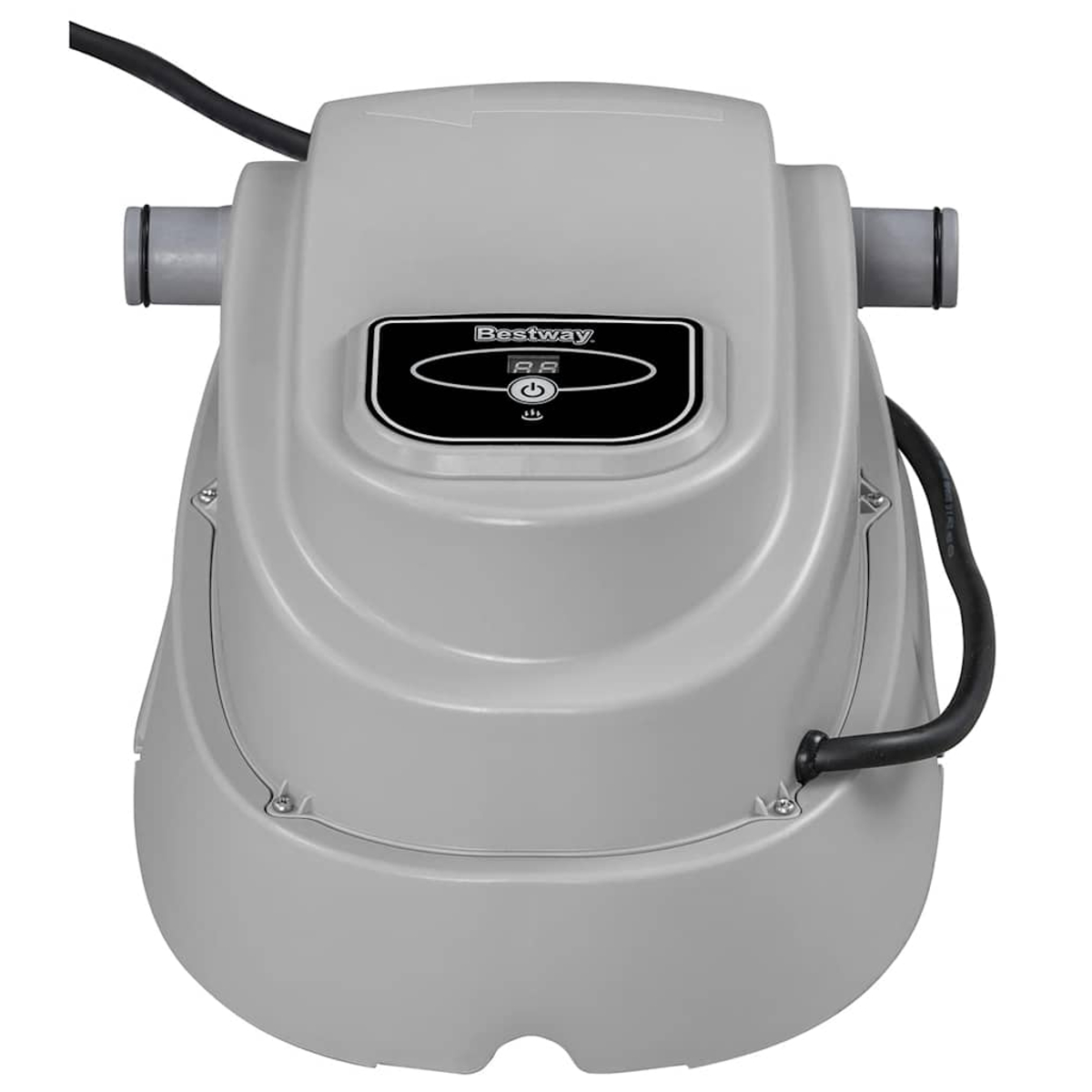 Grauer Bestway Poolfilter mit digitaler Anzeige und Knöpfen.