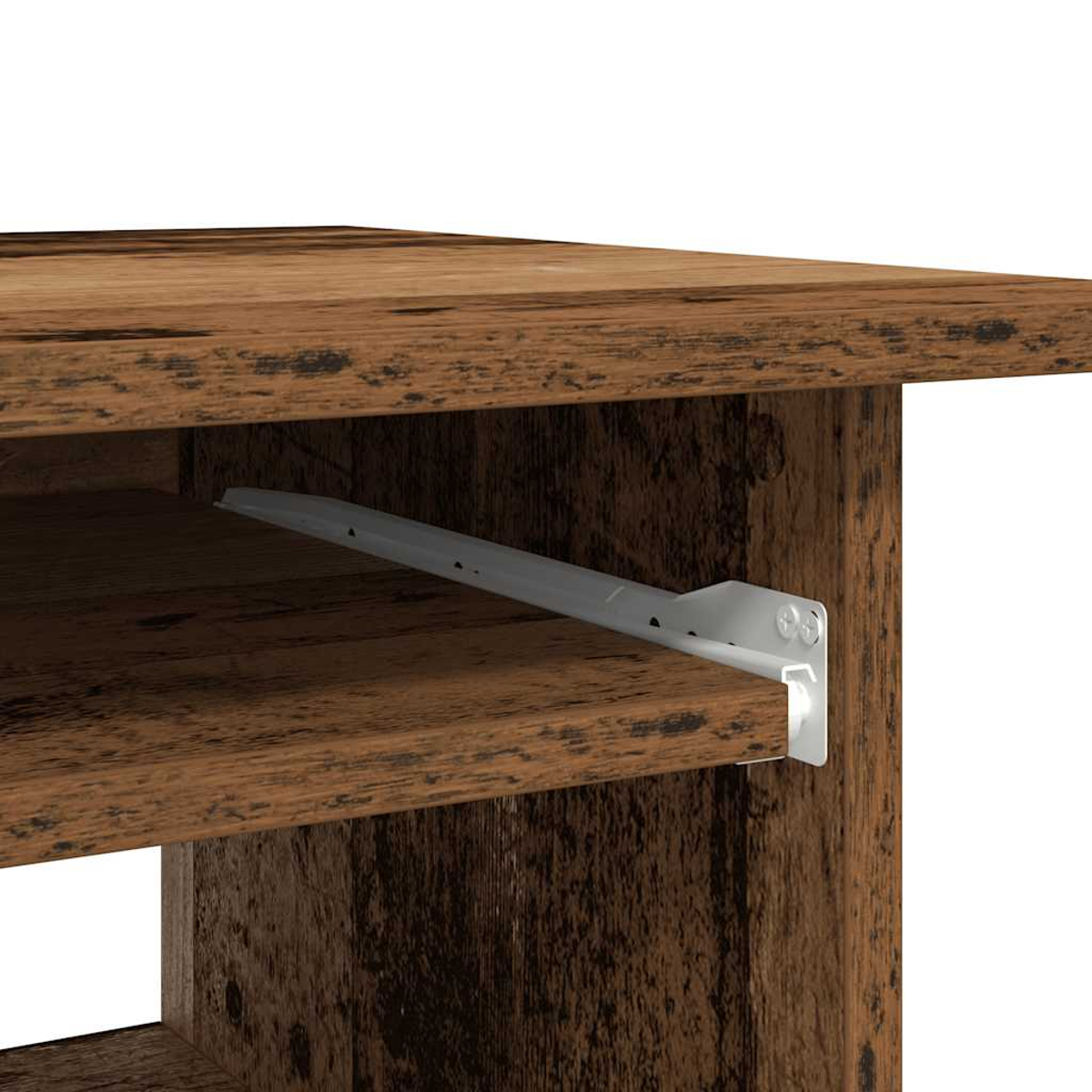 Holzregal mit weißer Schubladenführung.