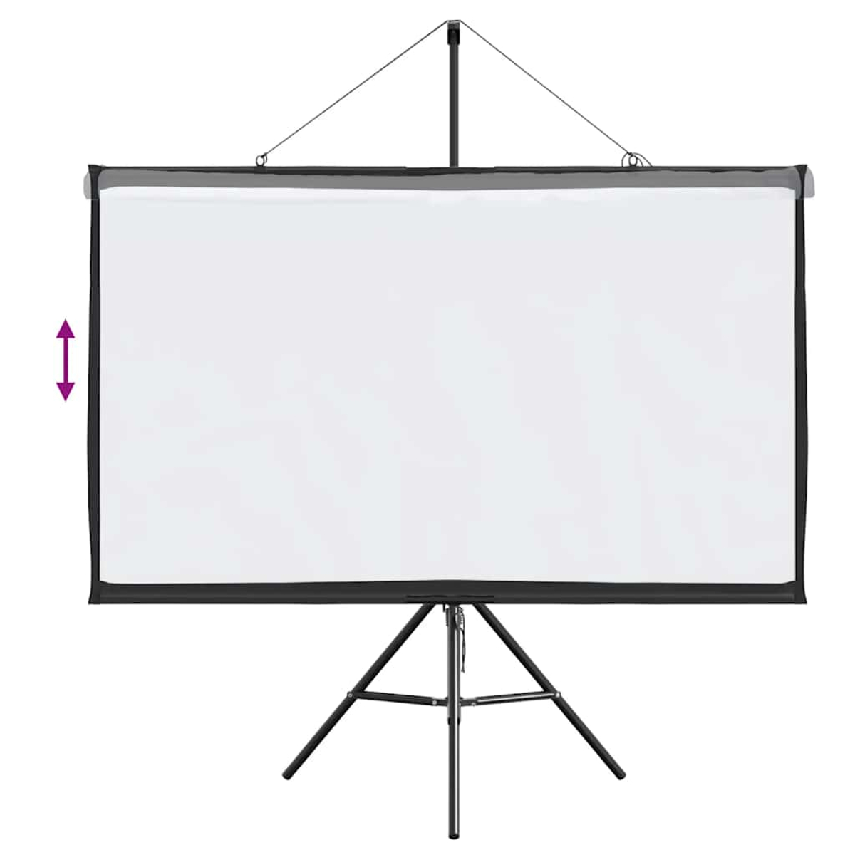 Leinwand mit Stativ, weiß, mit schwarzem Rahmen und Ständer.