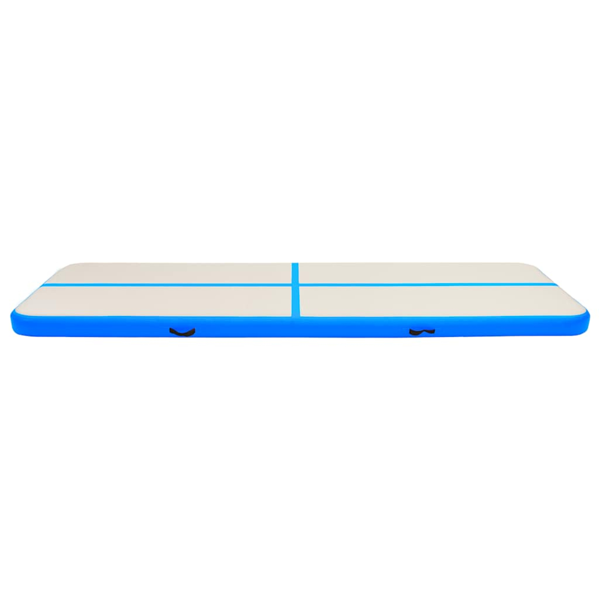Eine weiße Luftturnmatte mit blauen Linien und einem blauen Rand.
