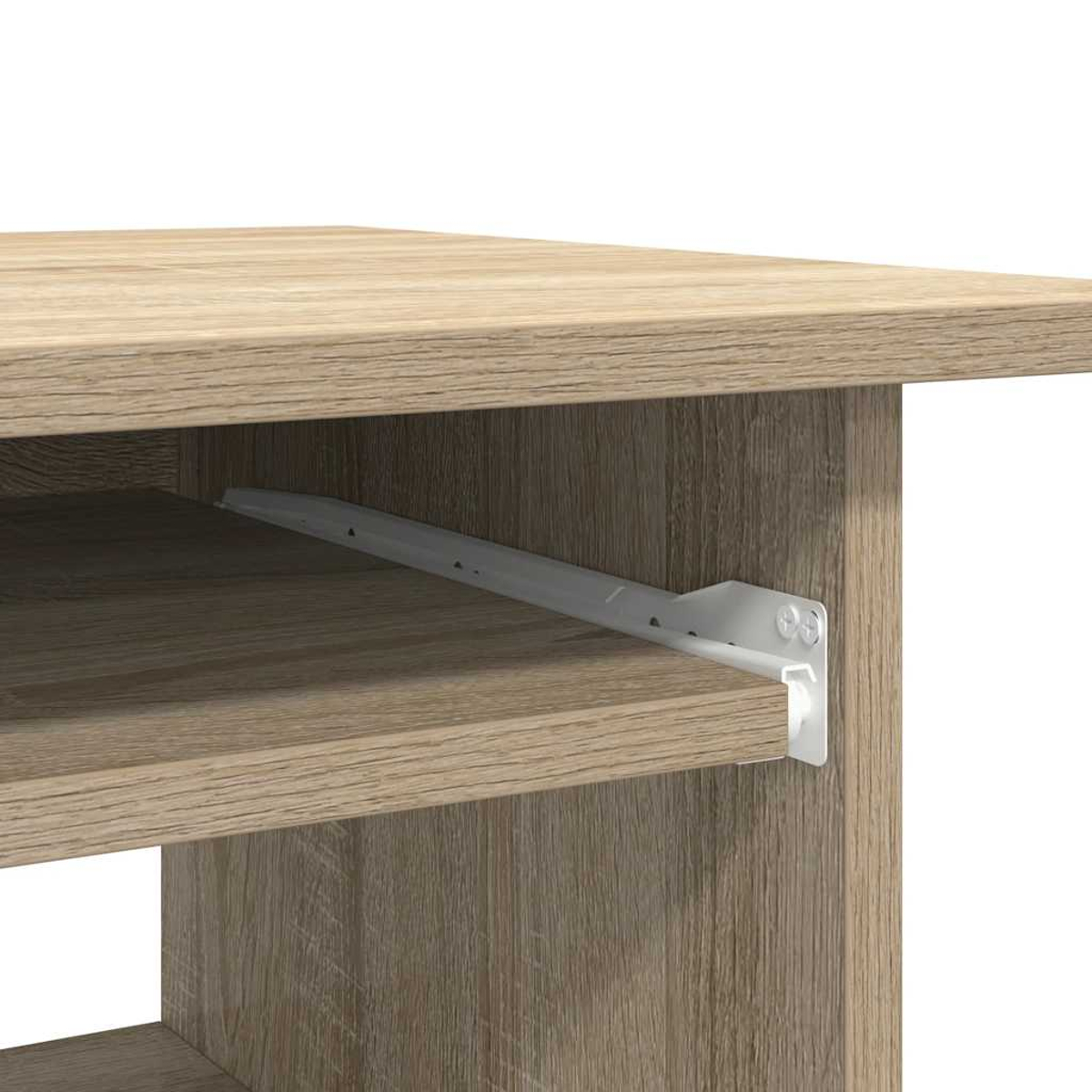 Holzregal mit weißer Schubladenführung. Nahaufnahme.