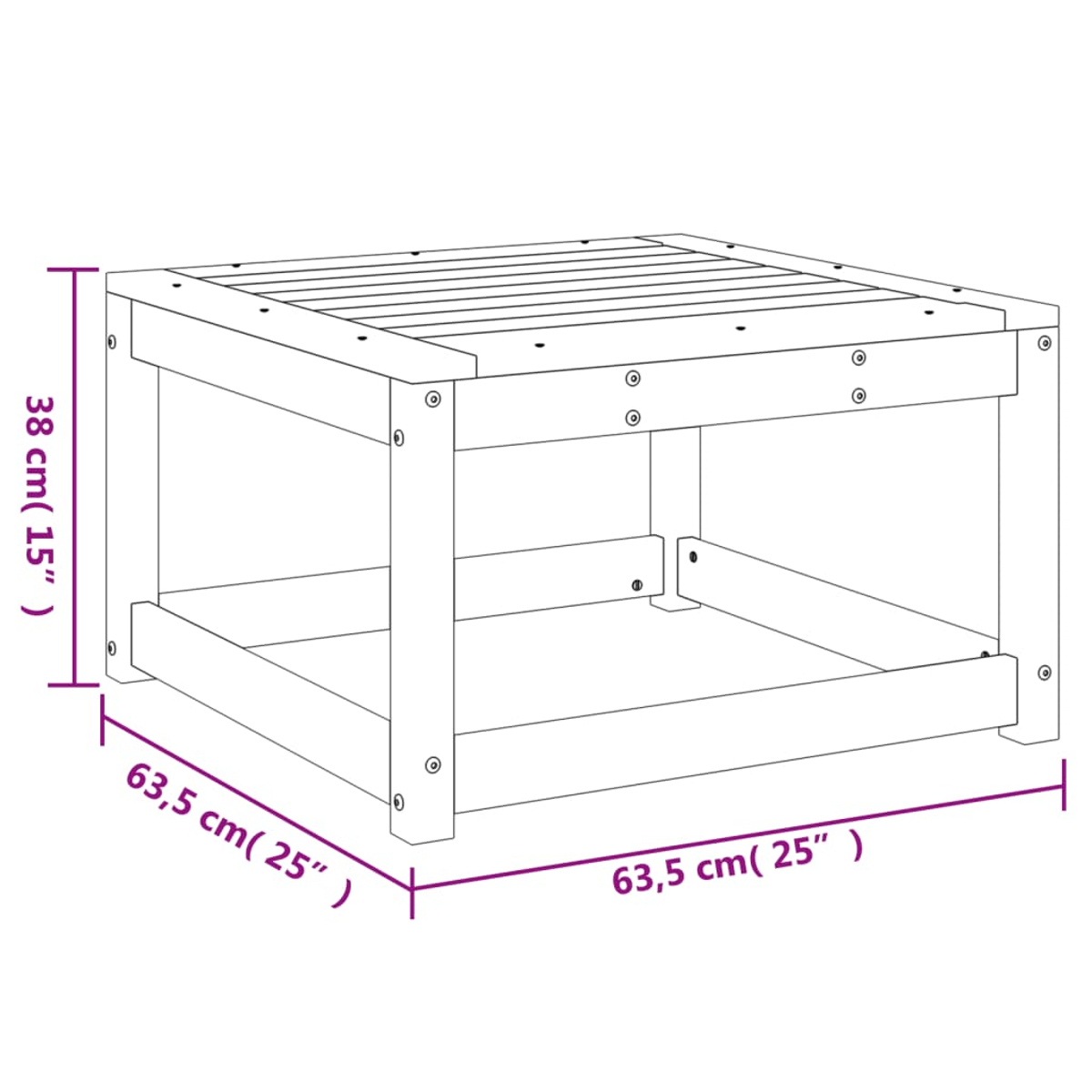 Eine schematische Zeichnung eines Holztisches mit Maßen.