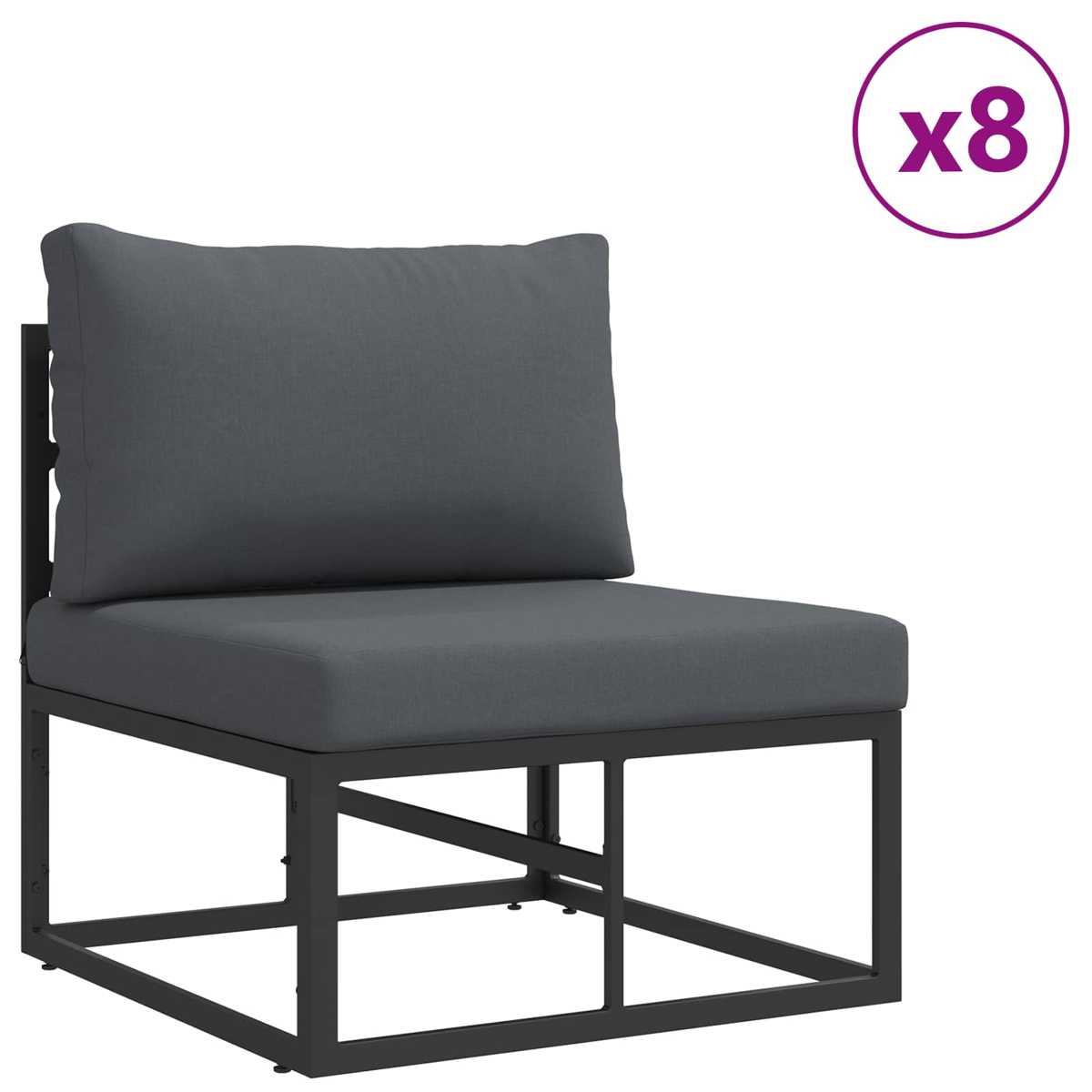 Graues Lounge-Modul mit schwarzem Metallrahmen und Kissen. x8.