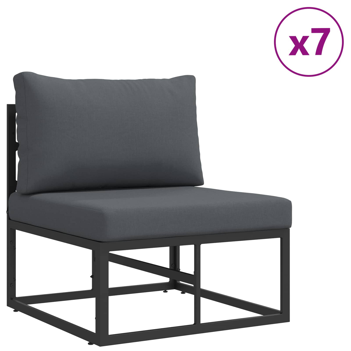 Grauer Modul-Sofa-Sitz mit schwarzem Metallrahmen und Rückenkissen.