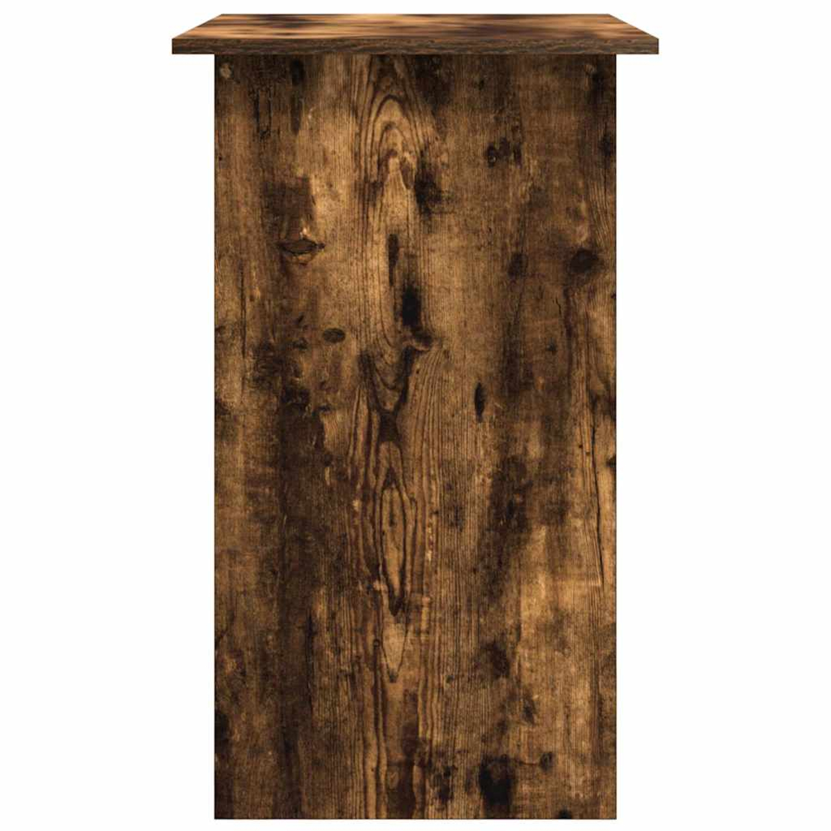 Dunkle Holzmaserung mit sichtbaren Knoten und einer glatten Oberseite.