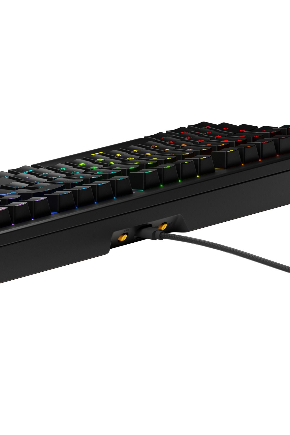 RGB aydınlatmalı ve bağlı kablolu siyah klavye.