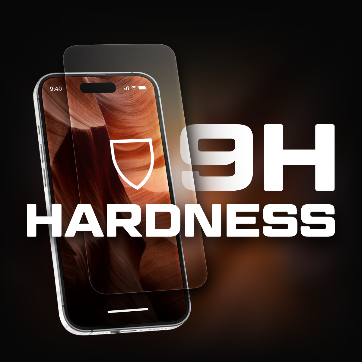 Smartfon z osłoną ekranu wyświetlającą tekst o twardości 9H.