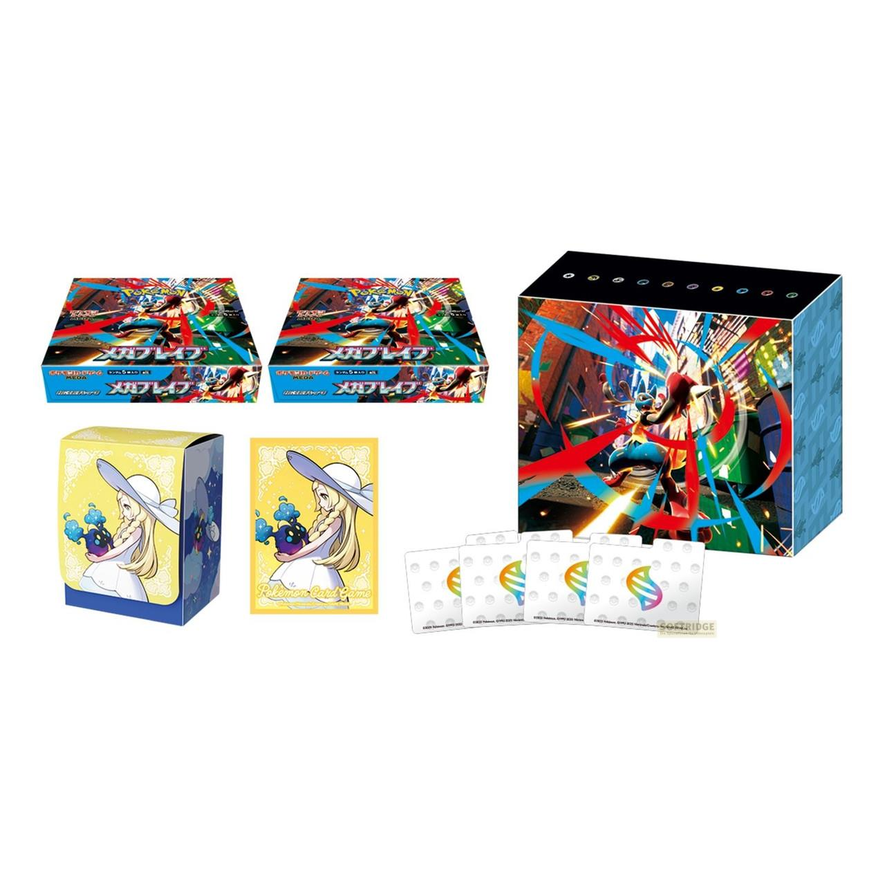Boîtes de cartes Pokemon, protège-cartes et une plus grande boîte de jeu.