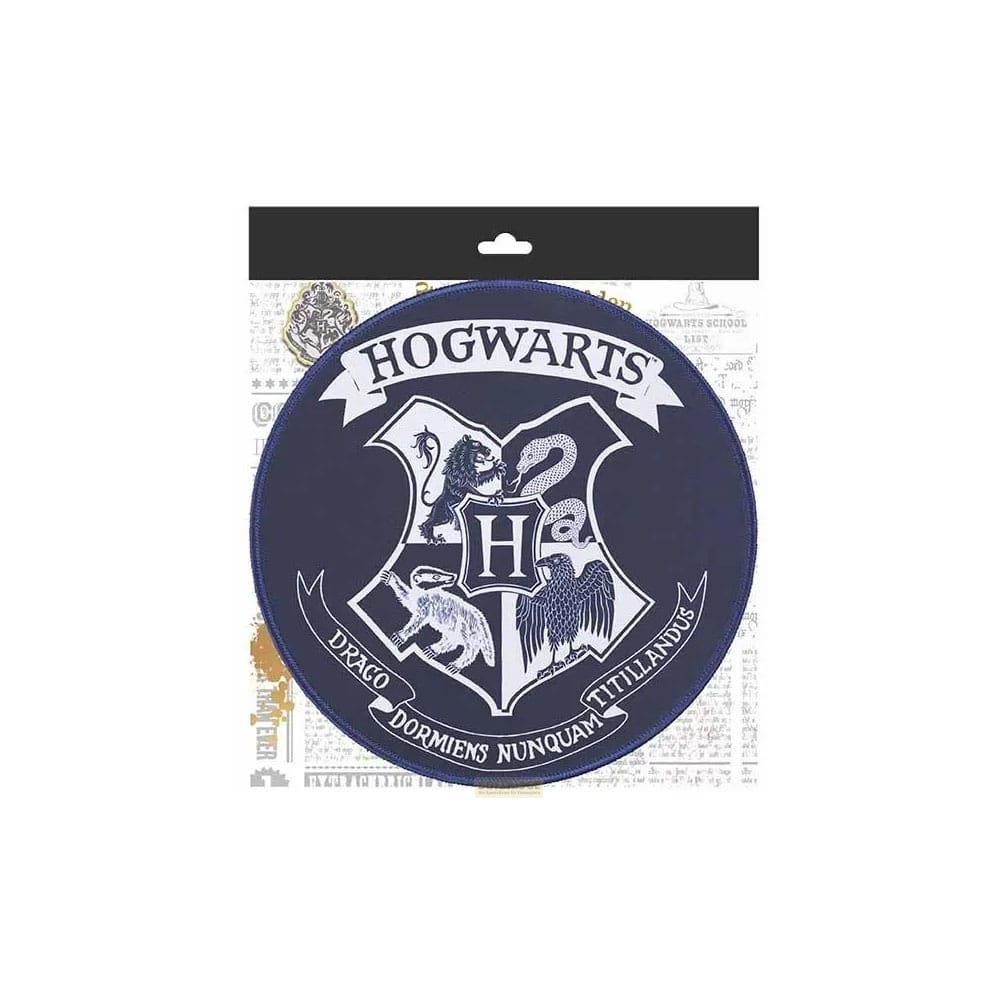 Stemma di Hogwarts con leone, serpente, tasso e aquila. Blu scuro con stemma bianco.