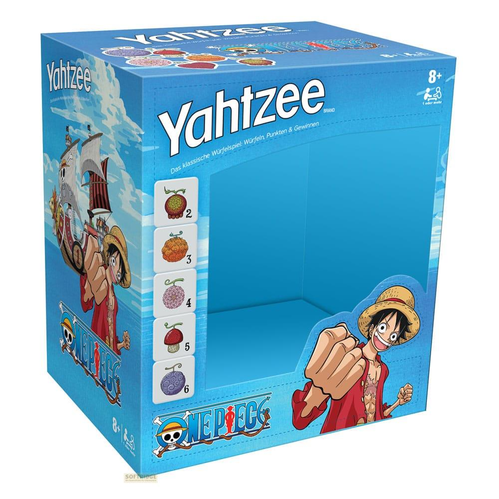 Boîte de jeu de société Yahtzee avec personnages et fruits One Piece.