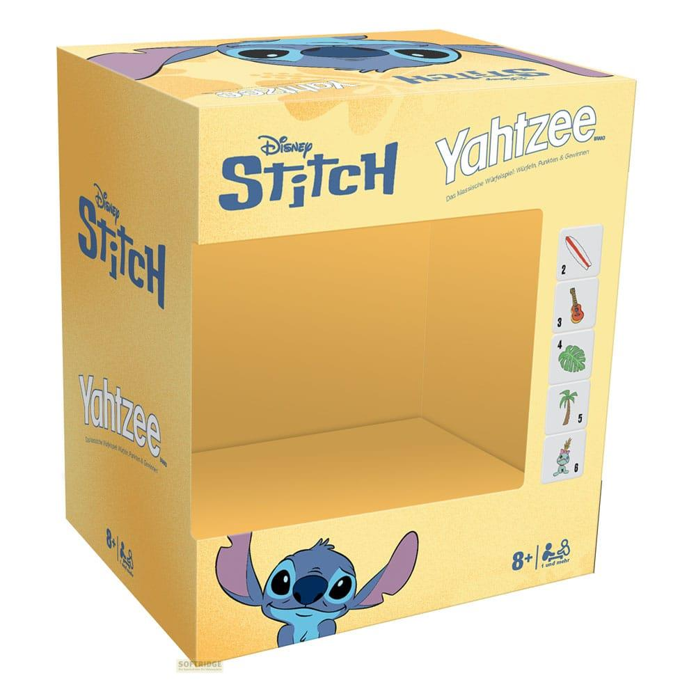 Boîte Disney Stitch Yahtzee avec Stitch et icônes de jeu.