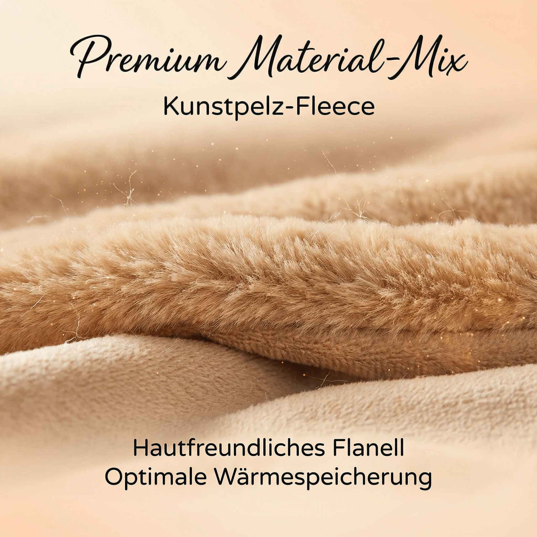 Braune Kunstpelz- und Flanellstoffe mit Text.