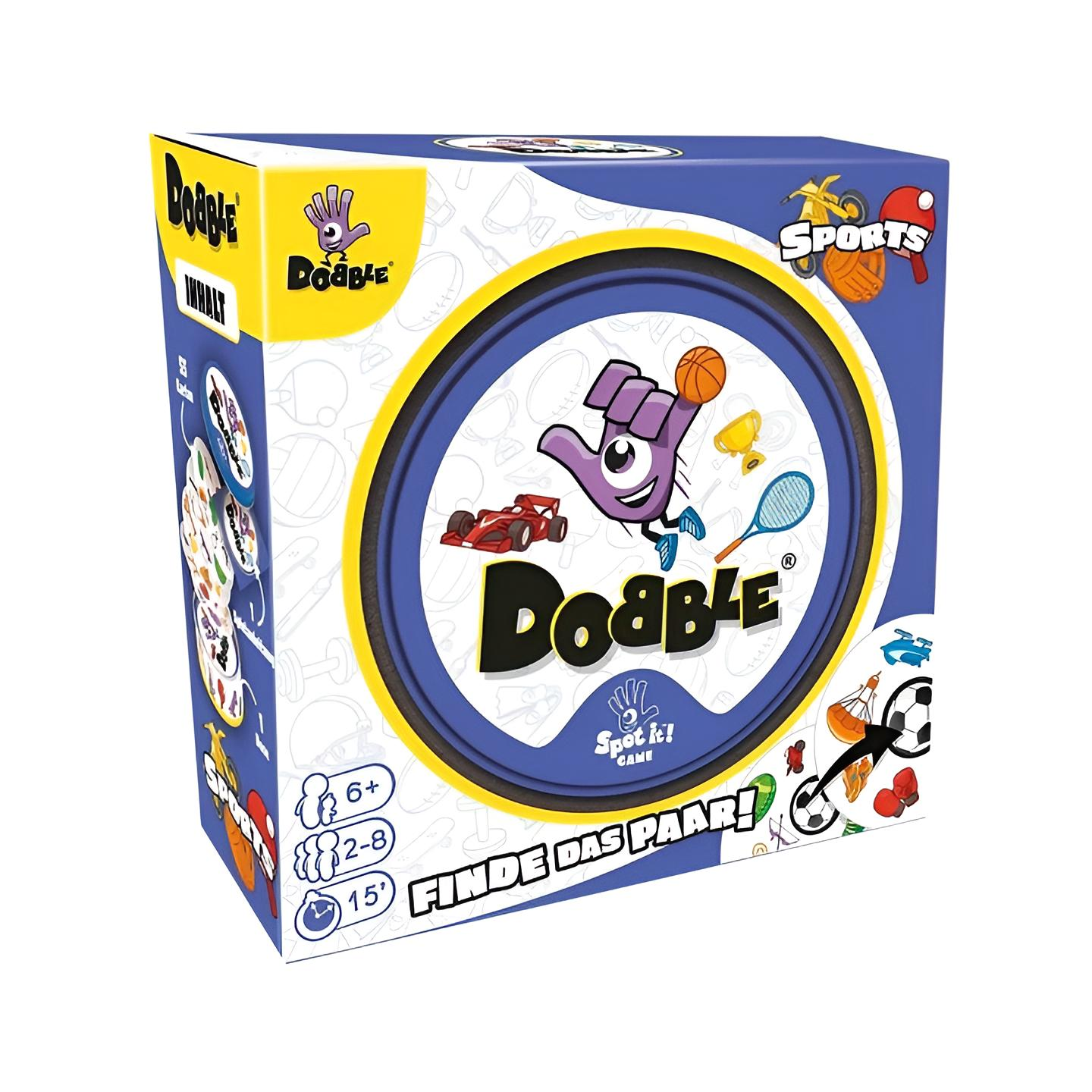 Dooble Sports Spielkarton mit vielen Sportmotiven und Spielanweisungen.