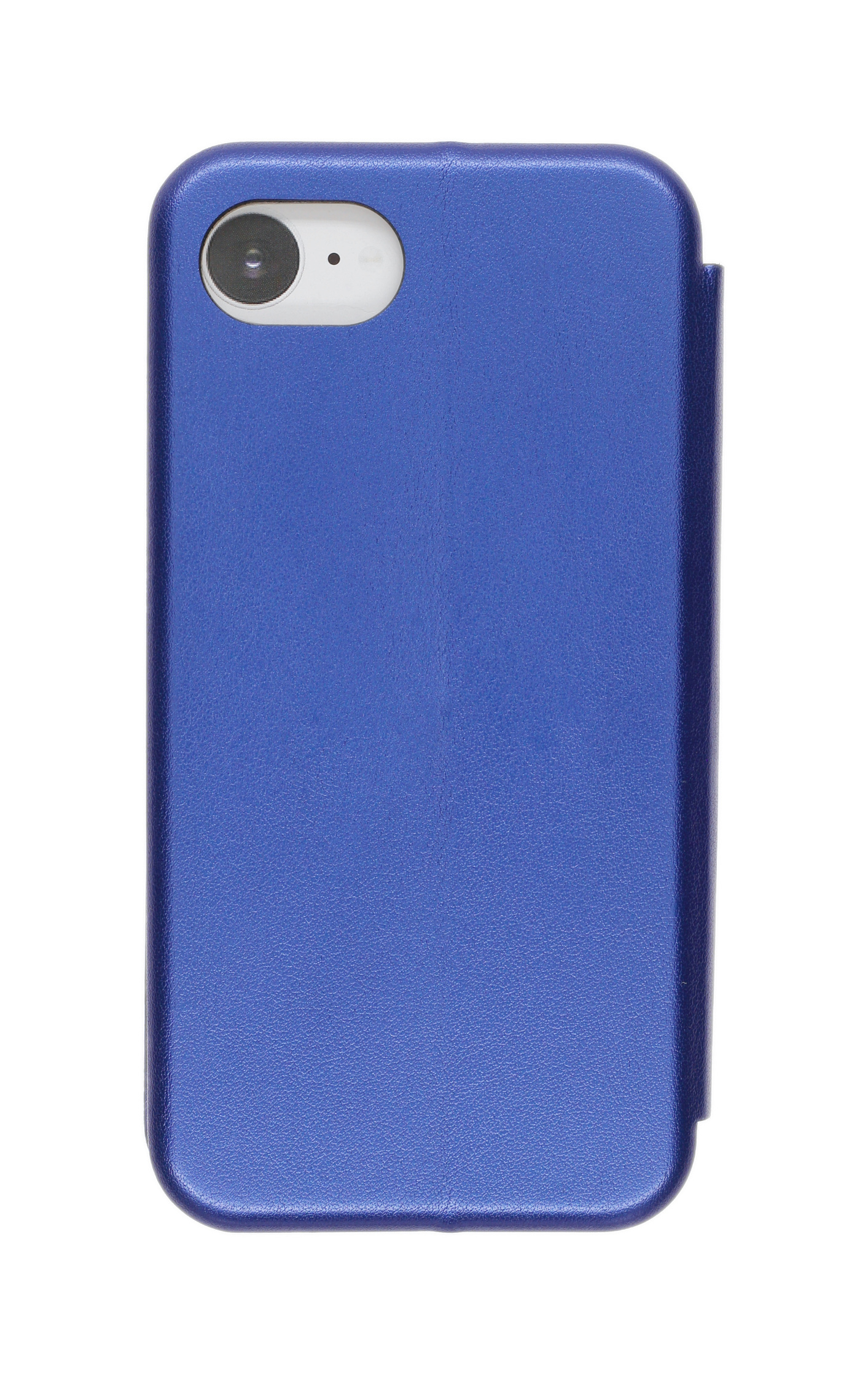 Blaue Handyhülle mit Kameraausschnitt, auf weißem Hintergrund.