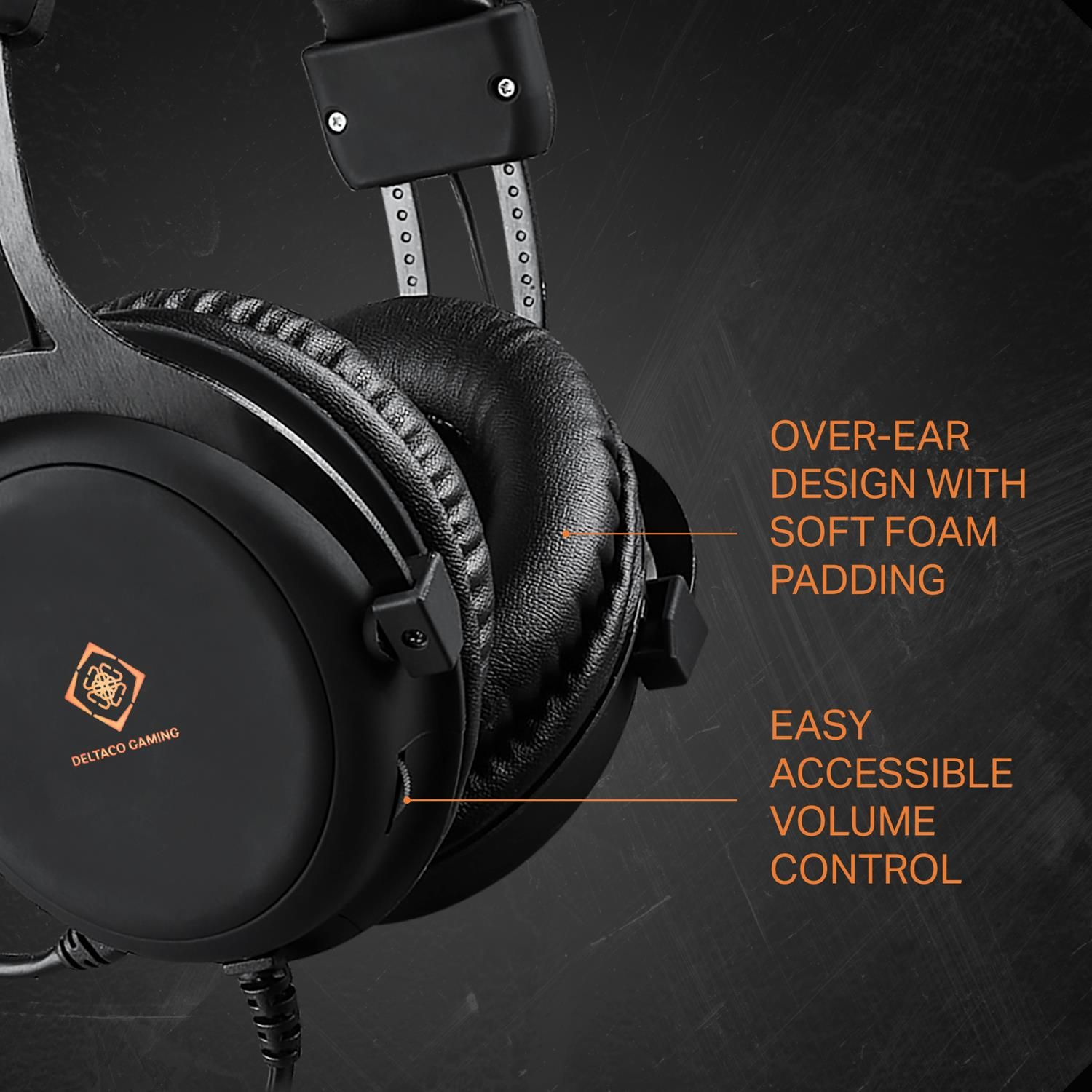 Schwarze Over-Ear-Kopfhörer mit weicher Polsterung und Lautstärkeregler.