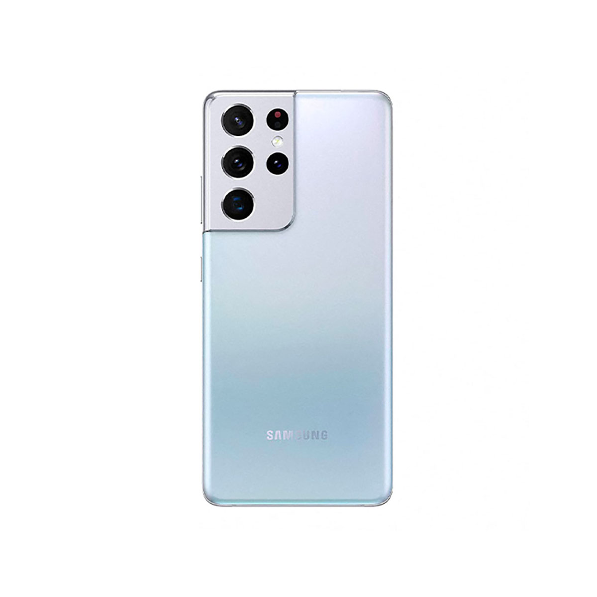 Rückseite eines hellblauen Samsung Smartphones mit vier Kameras.