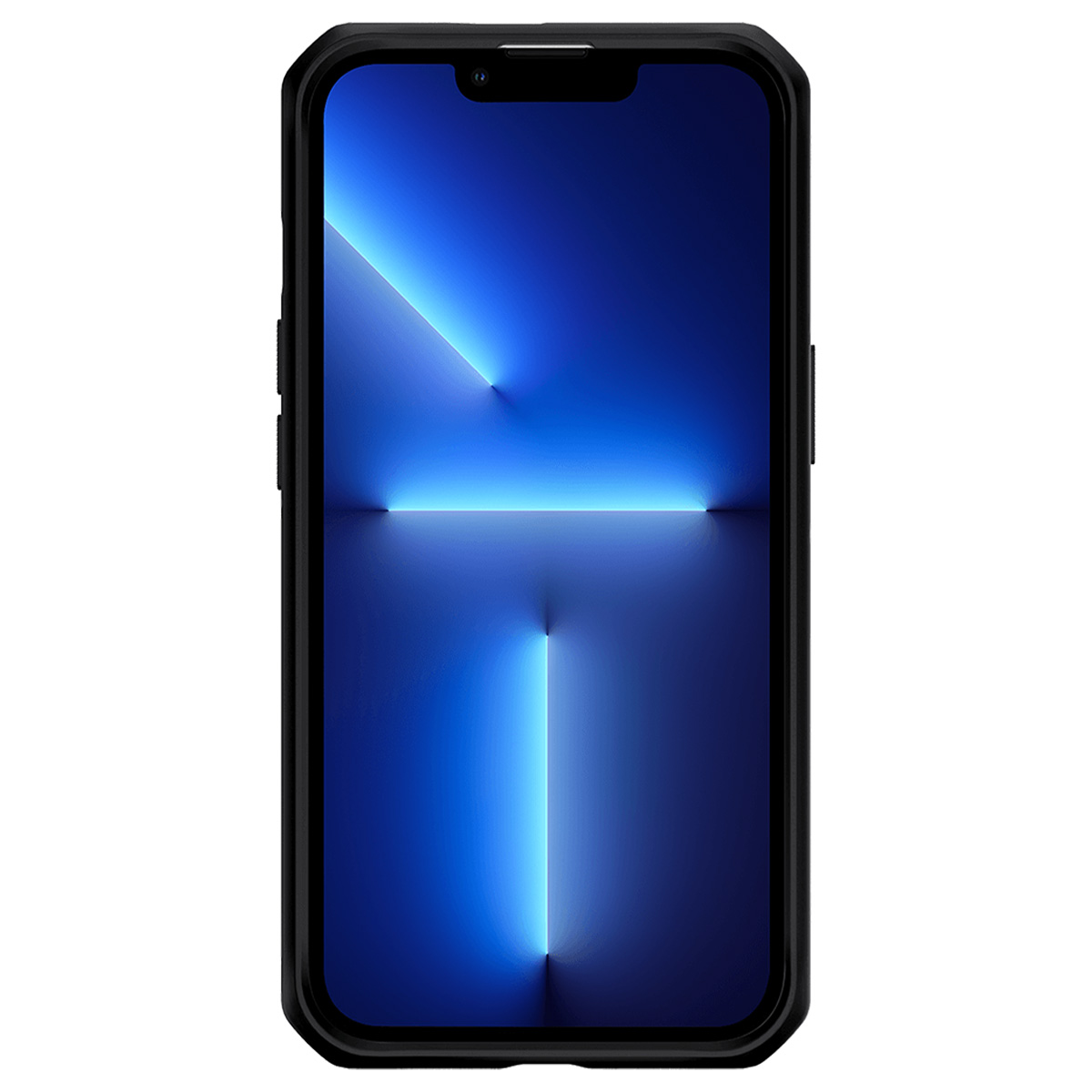 Uno smartphone nero con uno sfondo blu.