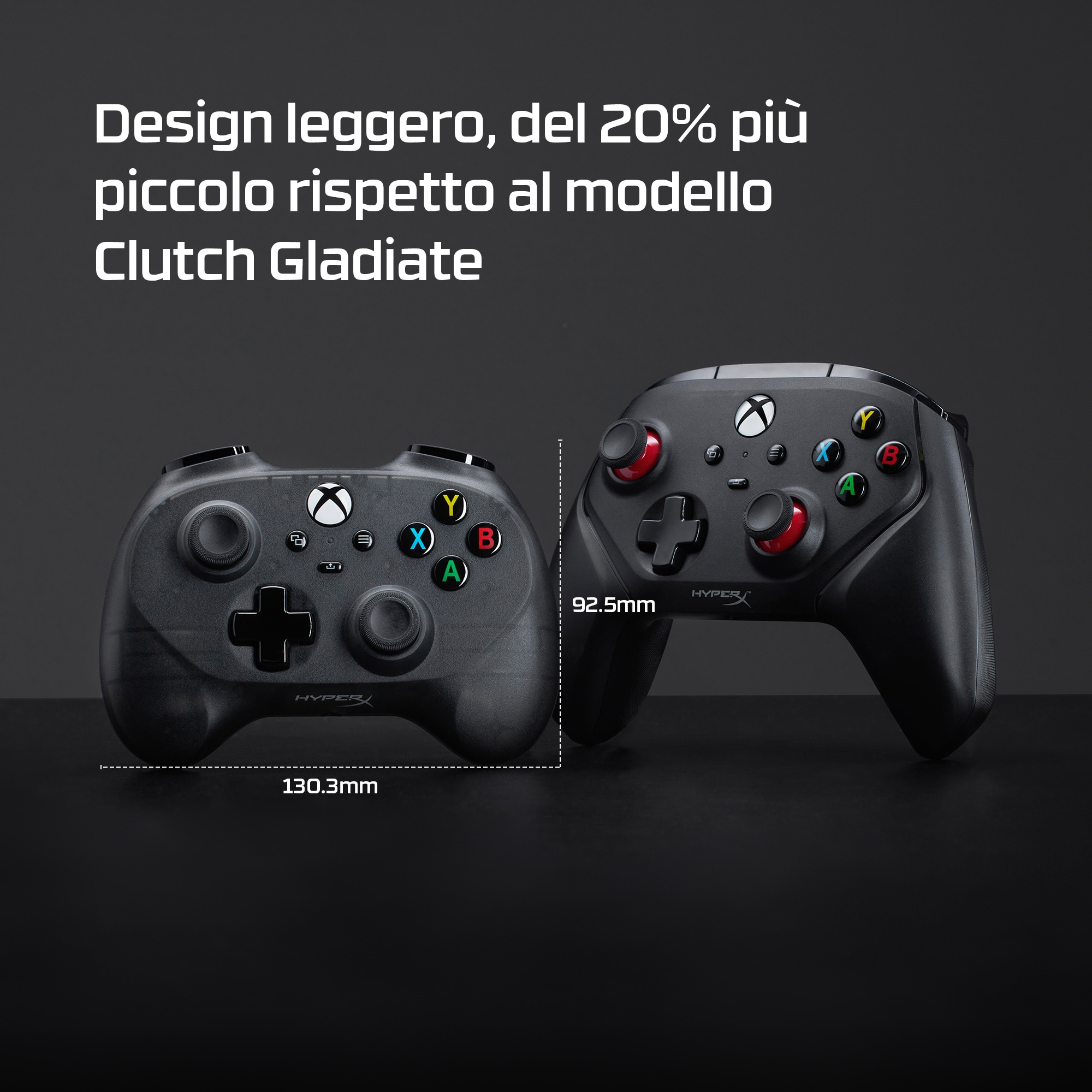 Due controller neri, uno più piccolo dell'altro, con dimensioni.
