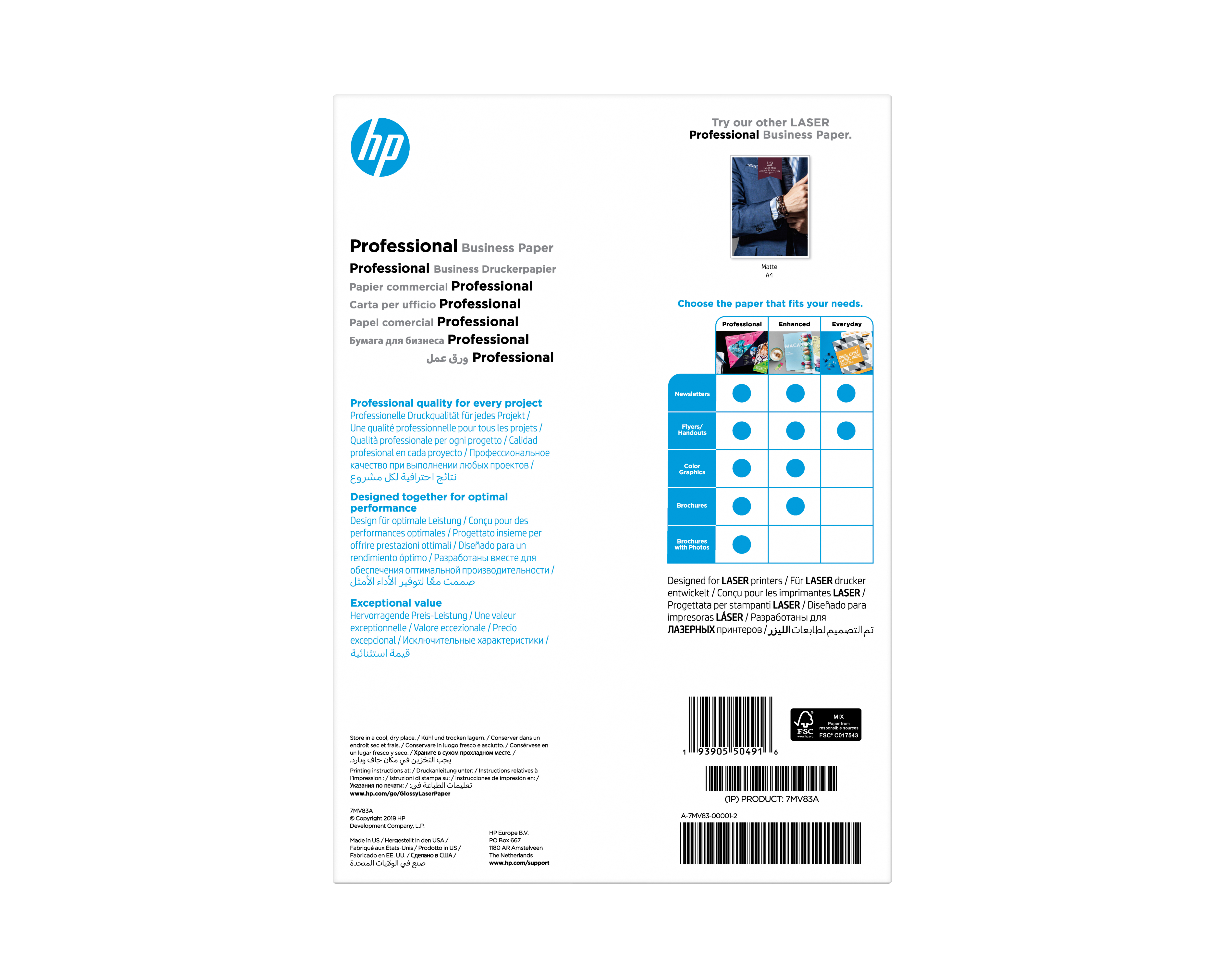 Carta HP Professional Business: Panoramica di tipi di carta, applicazioni e istruzioni.