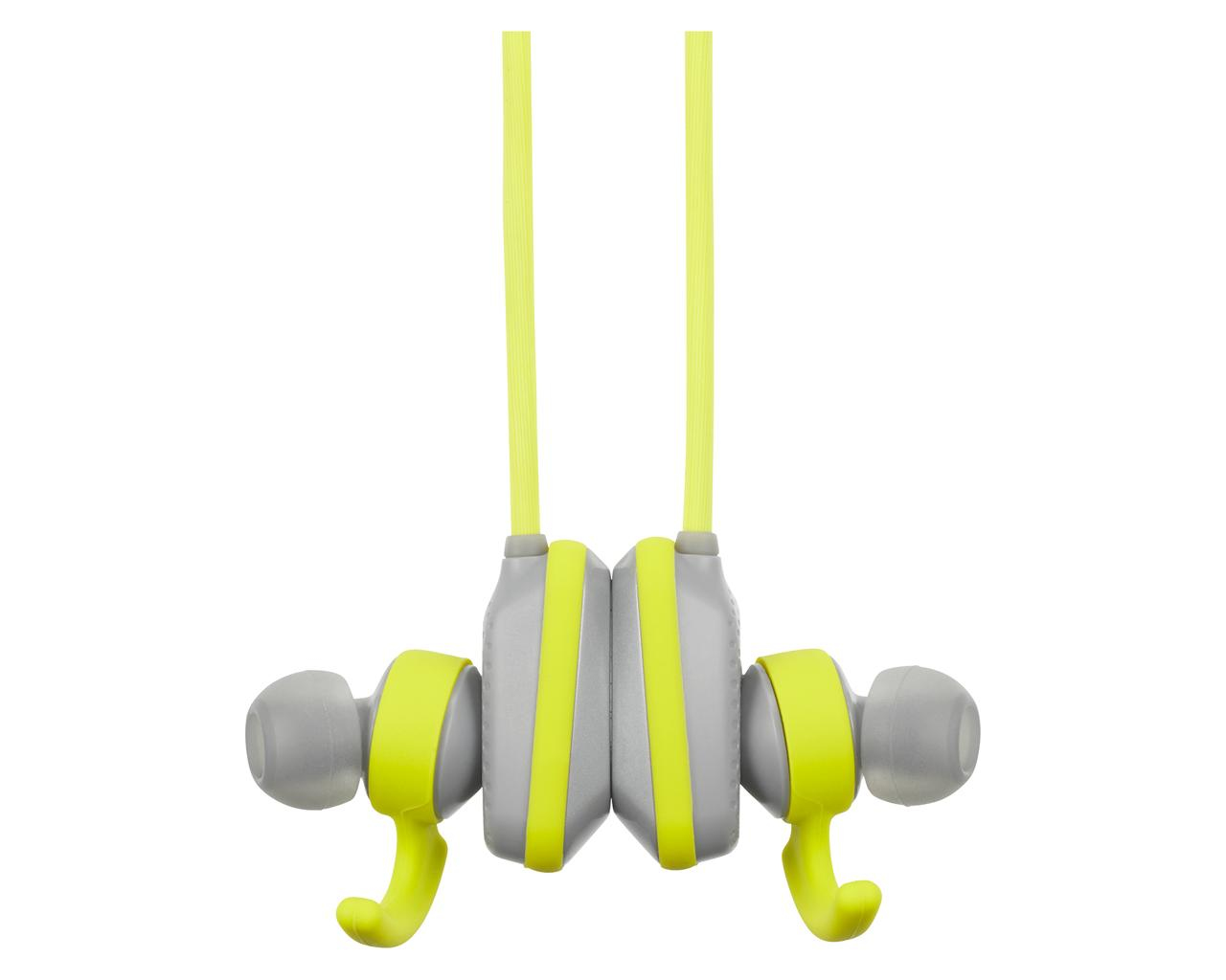 Auricolari grigi con accenti e cavi giallo neon.