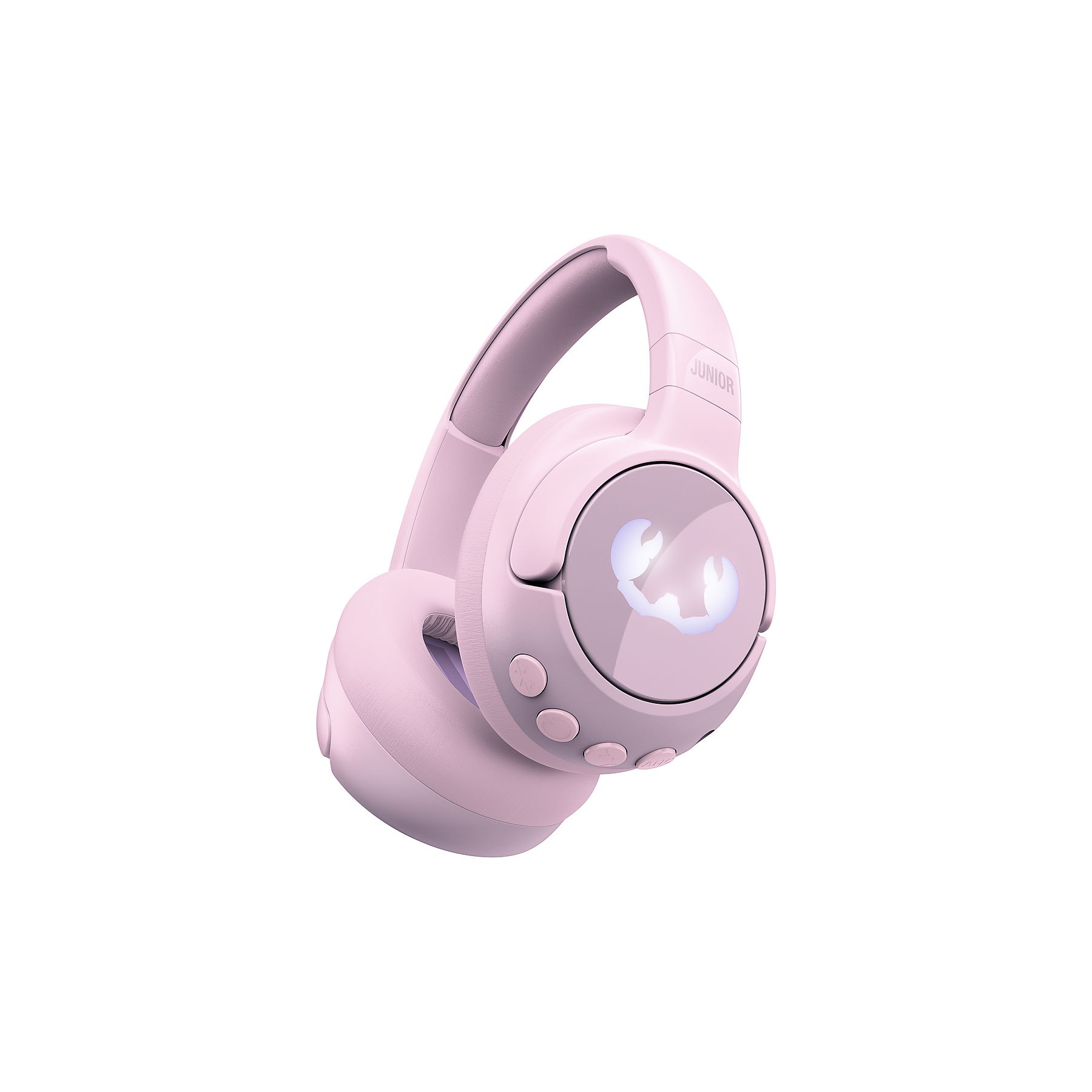 Różowe słuchawki z napisem JUNIOR na pałąku.