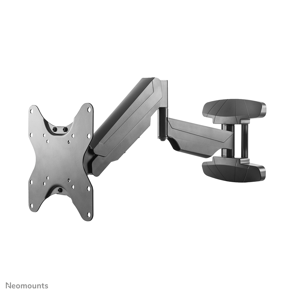Un bras de moniteur noir avec articulation réglable et support VESA.