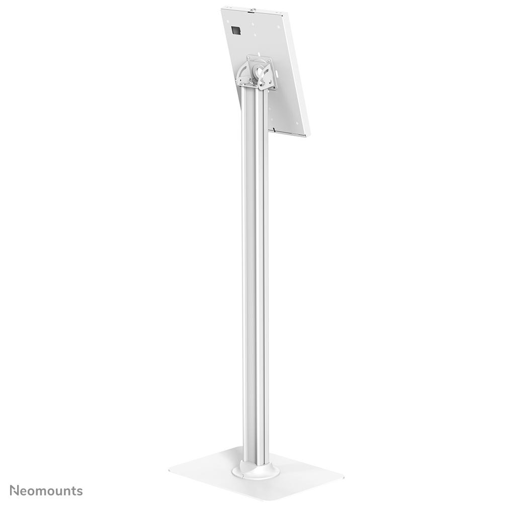 Un support de tablette blanc avec bras réglable et base carrée.