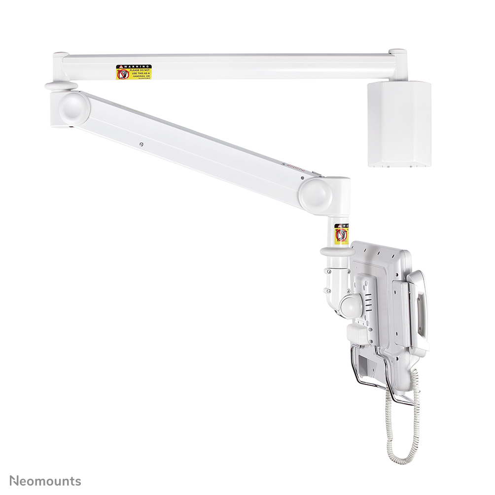 A white medical monitor arm with an x-ray viewer and camera.