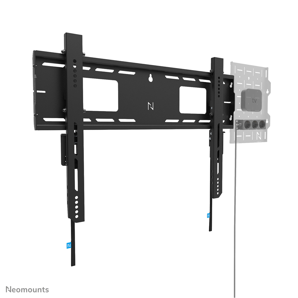 Supporto da parete nero con fessure e due bracci verticali, su sfondo bianco.