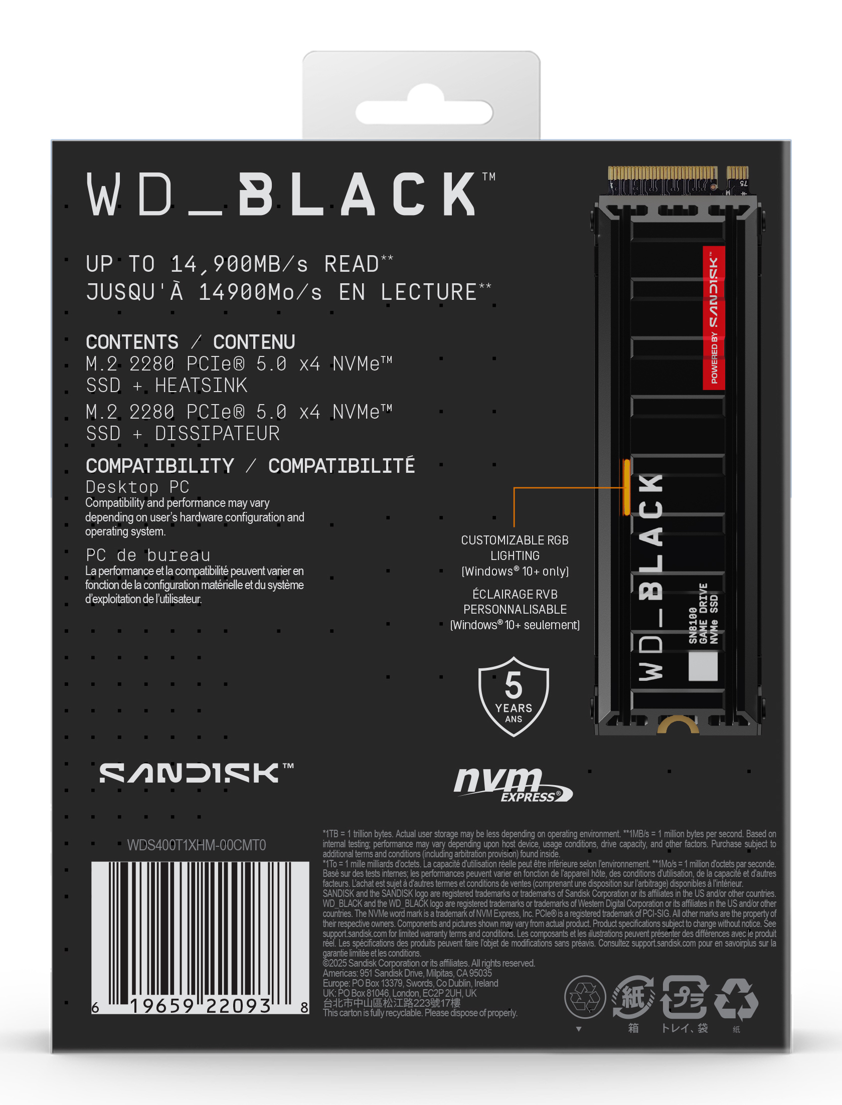 SSD WD_BLACK M.2 NVMe con disipador, garantía de 5 años.