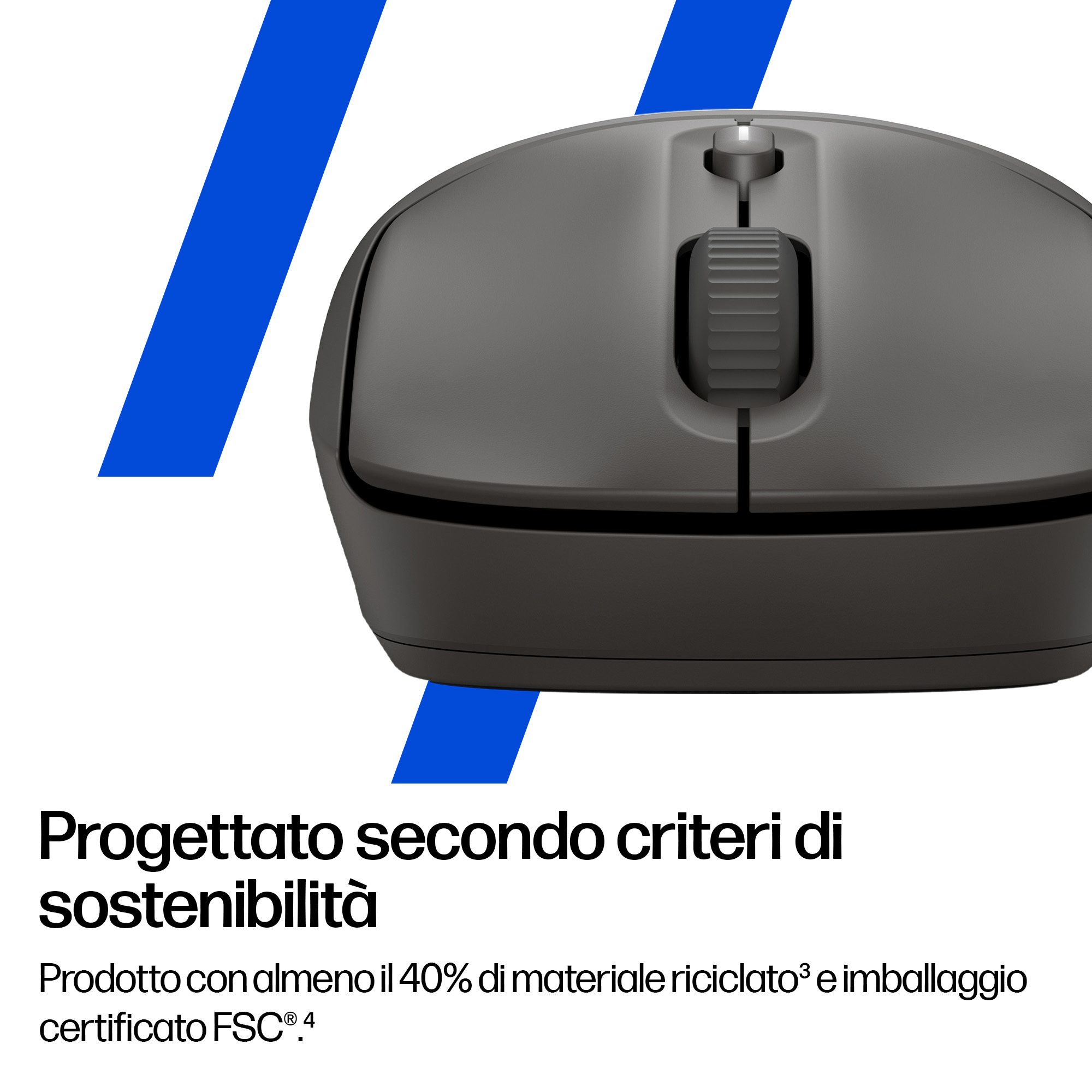 Mouse grigio con rotellina e linea blu su sfondo bianco.