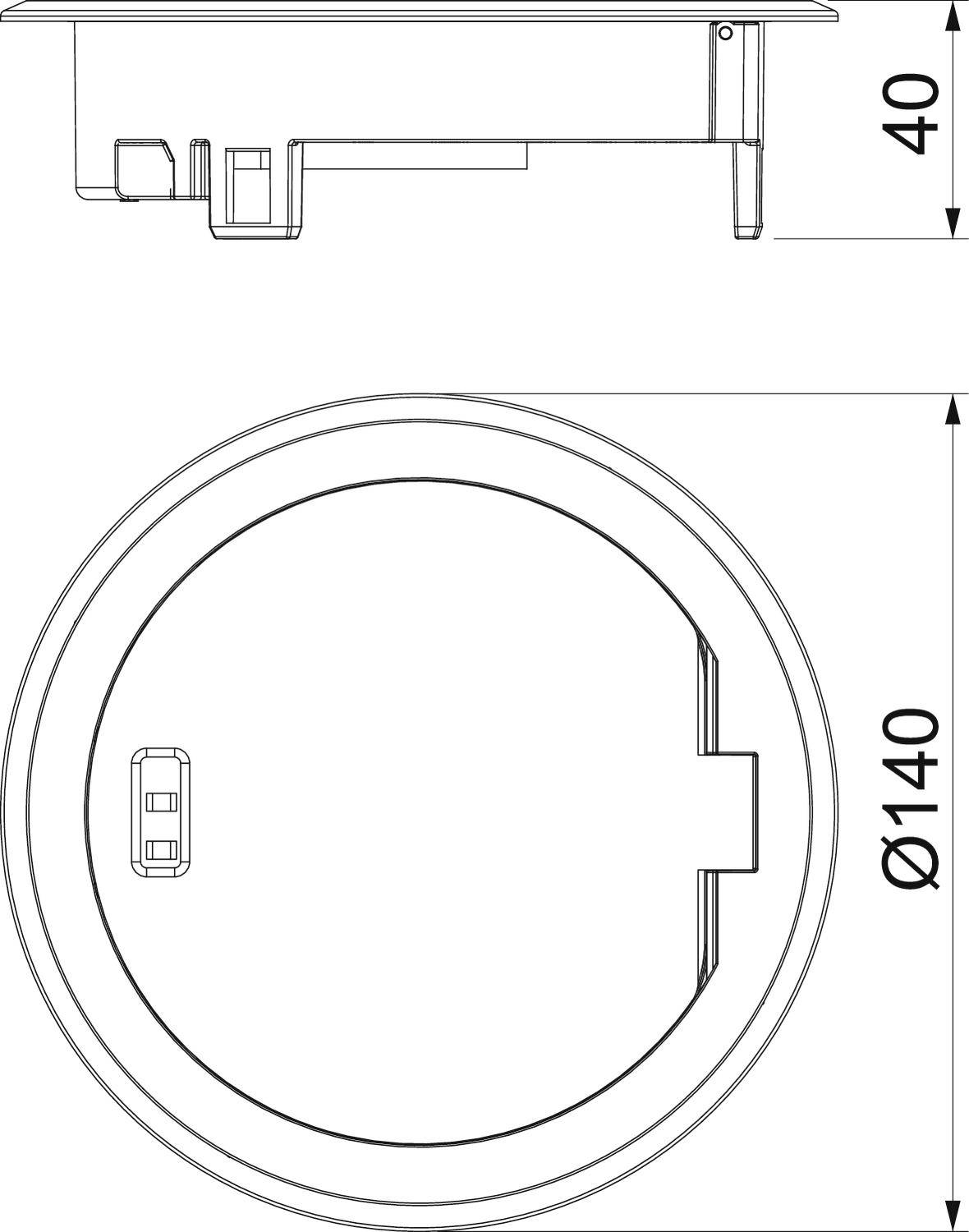 Disegno tecnico di un coperchio rotondo con dimensioni 40 e 140.
