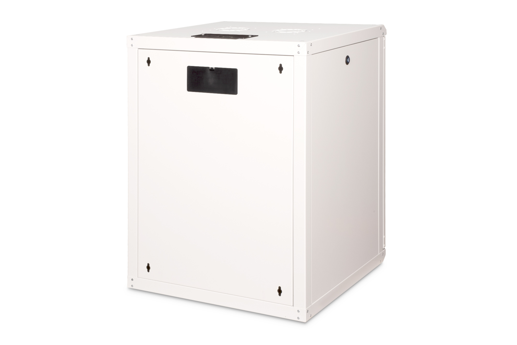Ein weißer, quaderförmiger Schrank mit Lüftungsschlitzen oben.